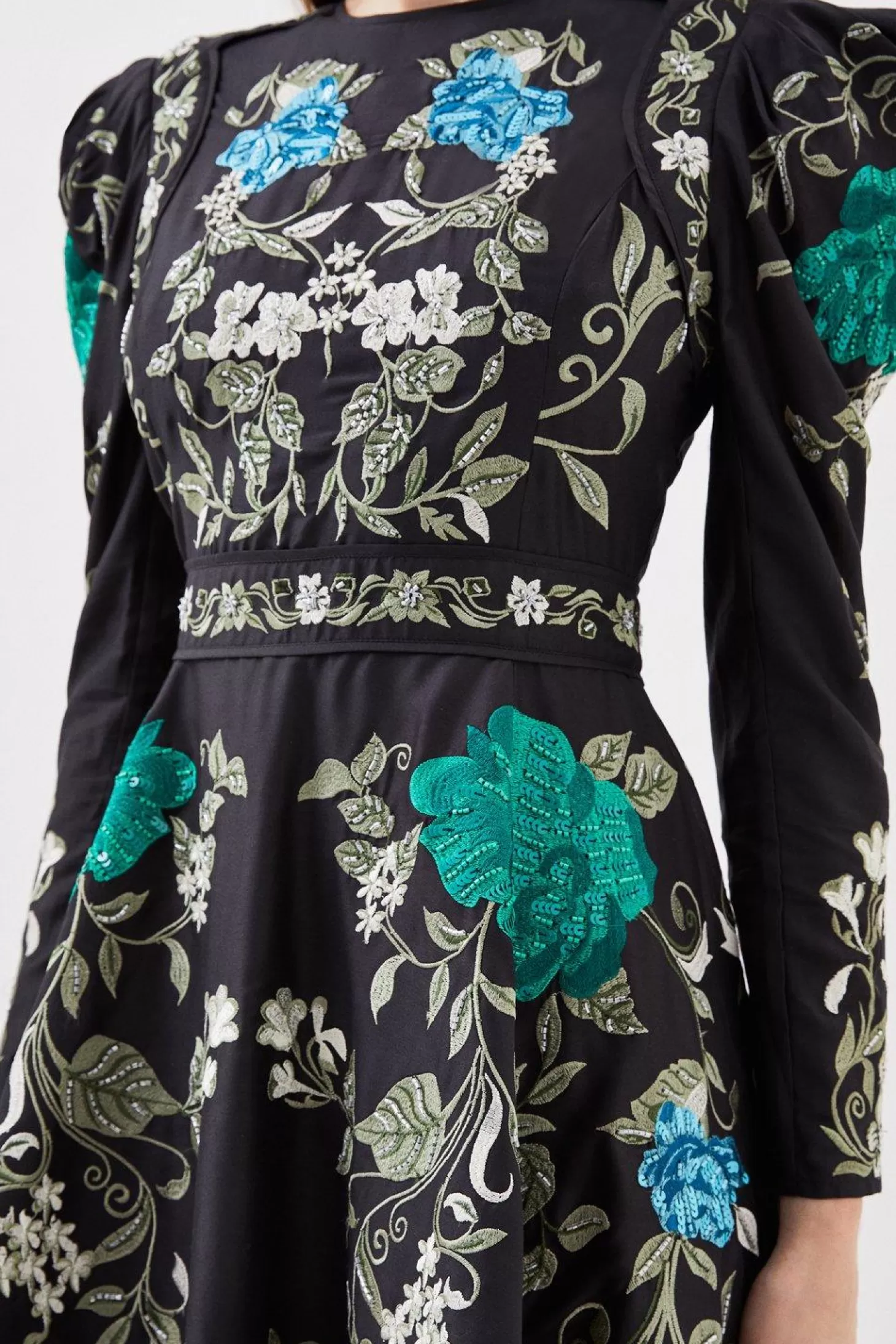 Karen Millen Embrodiered and Beaded Open Back Woven Mini Dress