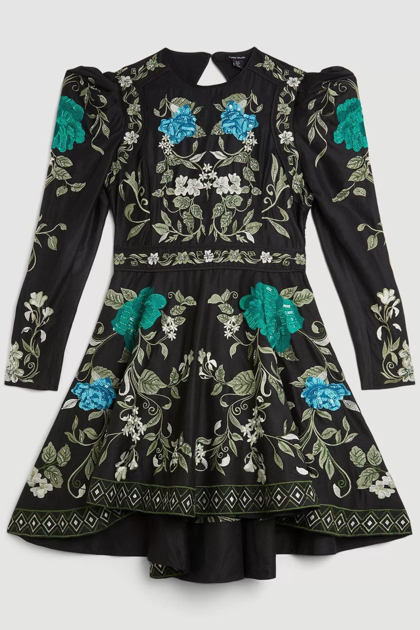Karen Millen Embrodiered and Beaded Open Back Woven Mini Dress