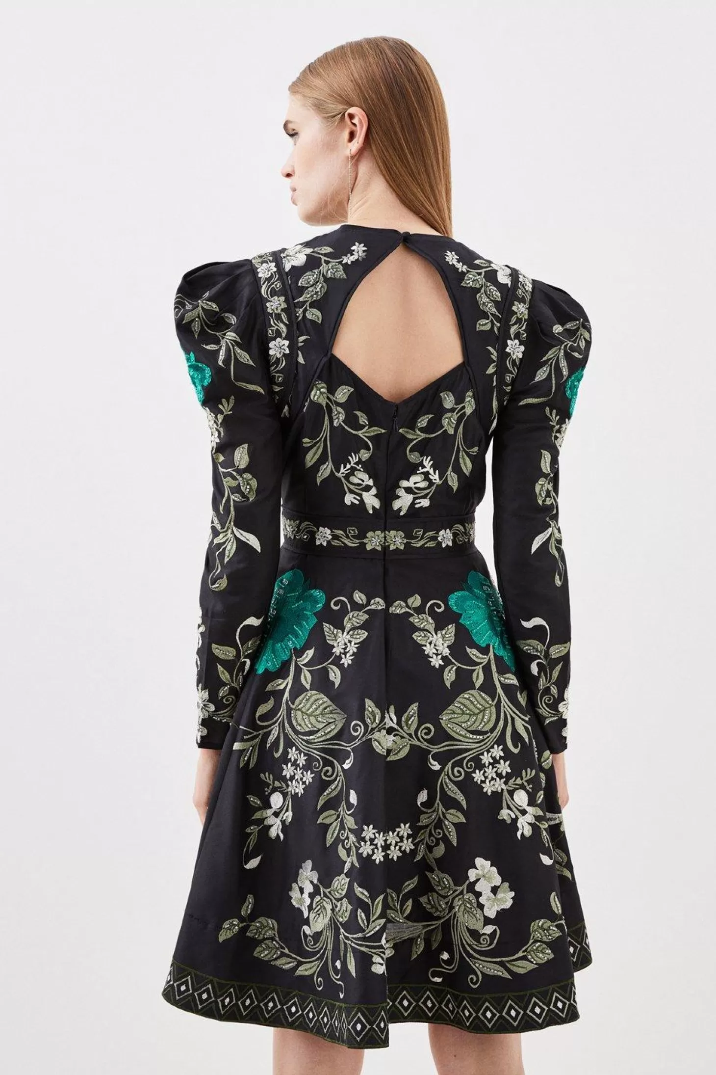 Karen Millen Embrodiered and Beaded Open Back Woven Mini Dress