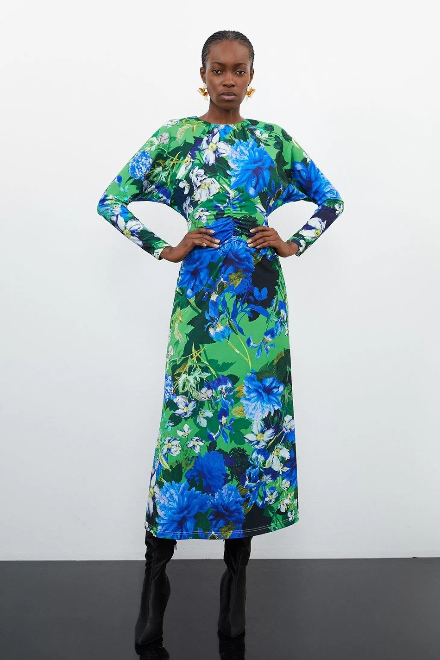 Karen Millen Jungle Jersey Crepe Batwing Sleeve Maxi Dress