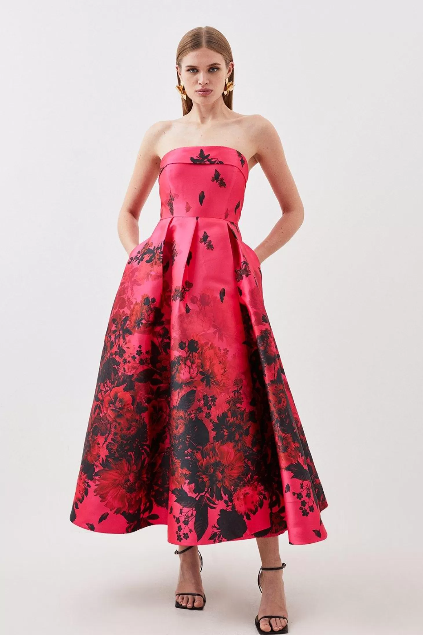 Karen Millen Print Satin Twill Woven Prom Dress