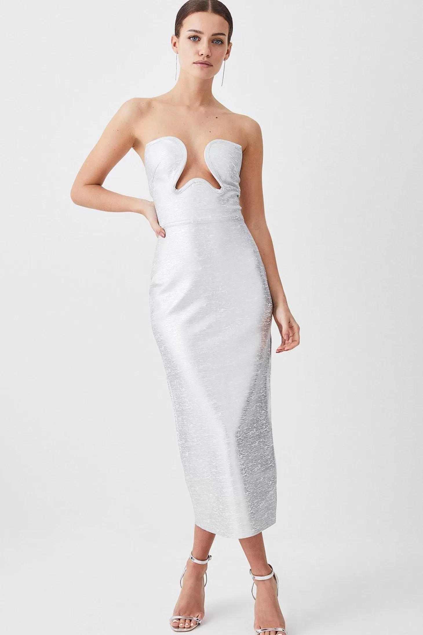 Karen Millen Foiled Bandage Corset Detail Knit Midi Dress