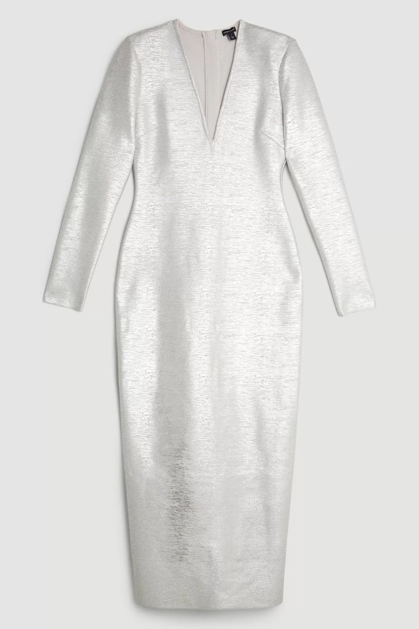 Karen Millen Foiled Figure Form Bandage V Neck Knit Midaxi Dress