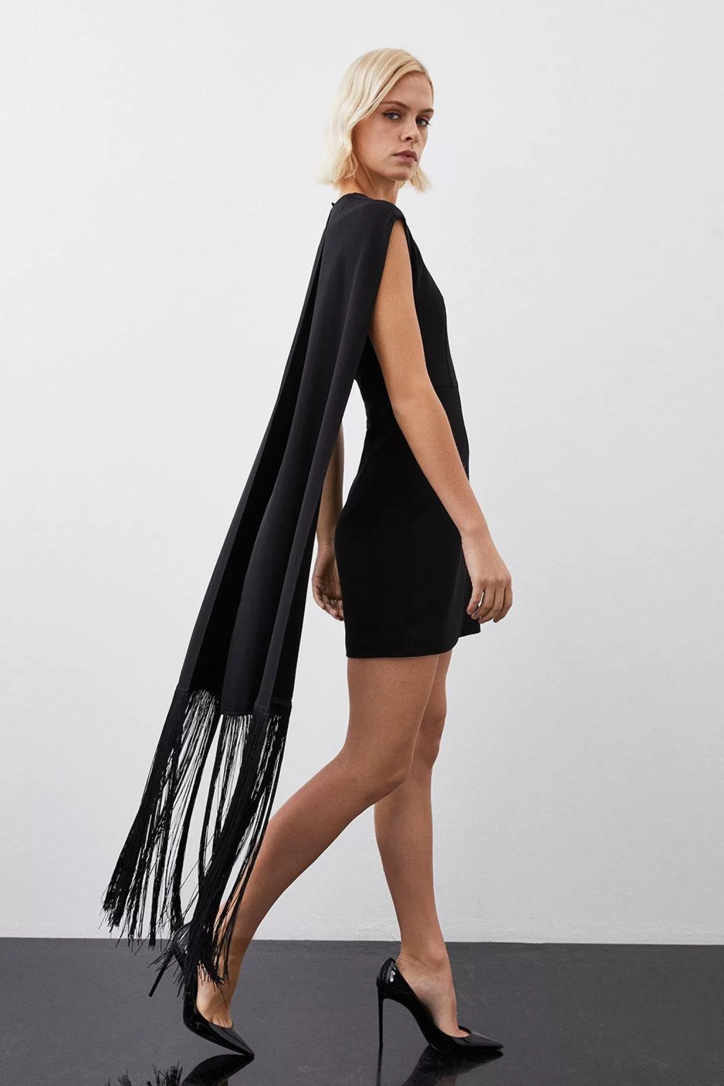 Karen Millen Fringe Cape Woven Mini Dress