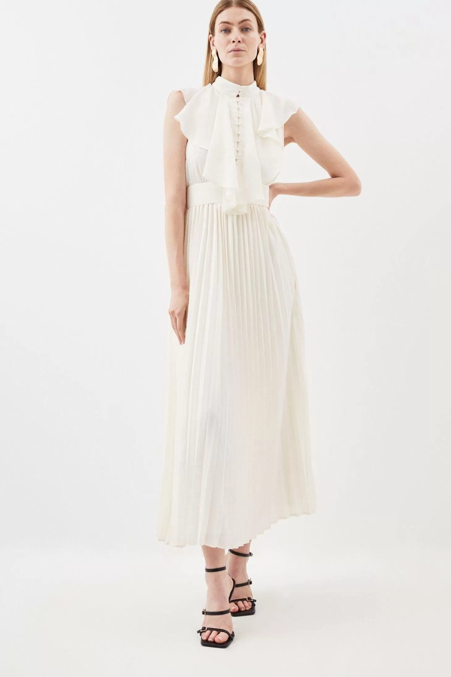 Karen Millen Georgette Ruffle High Neck Woven Midi Dress