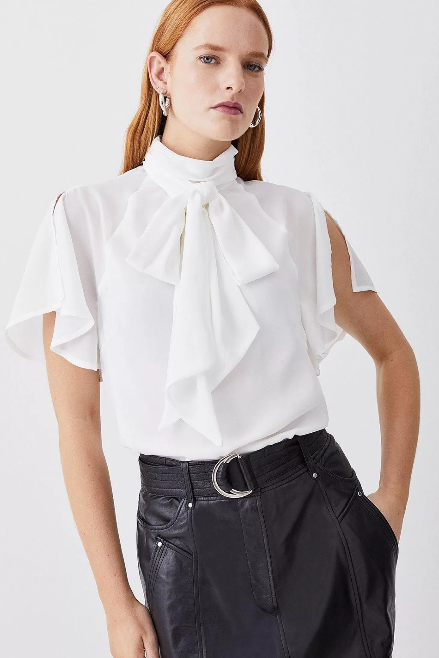 Karen Millen Georgette Tie Neck Woven Blouse