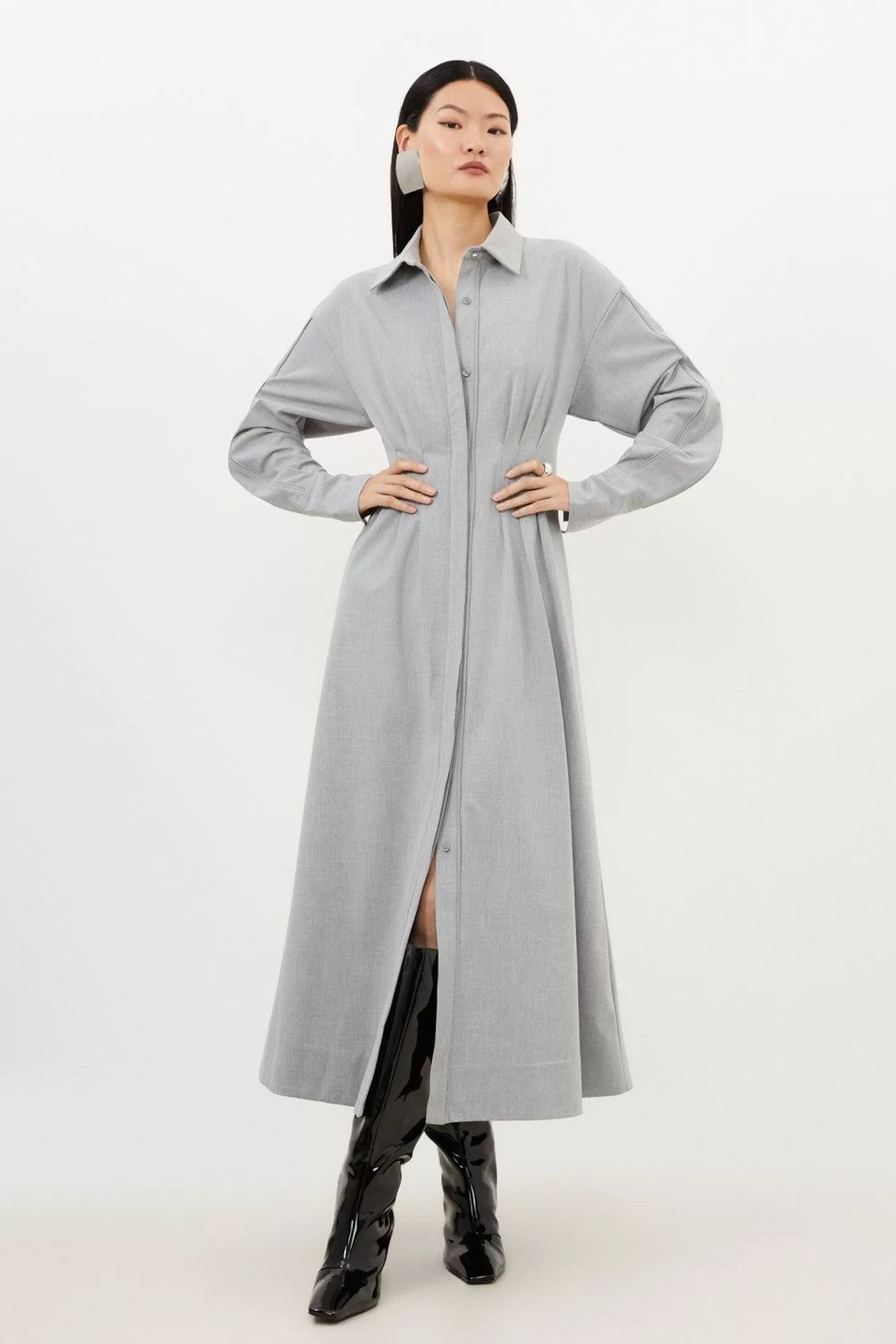 Karen Millen Wool Mix Shirt Midi Dress