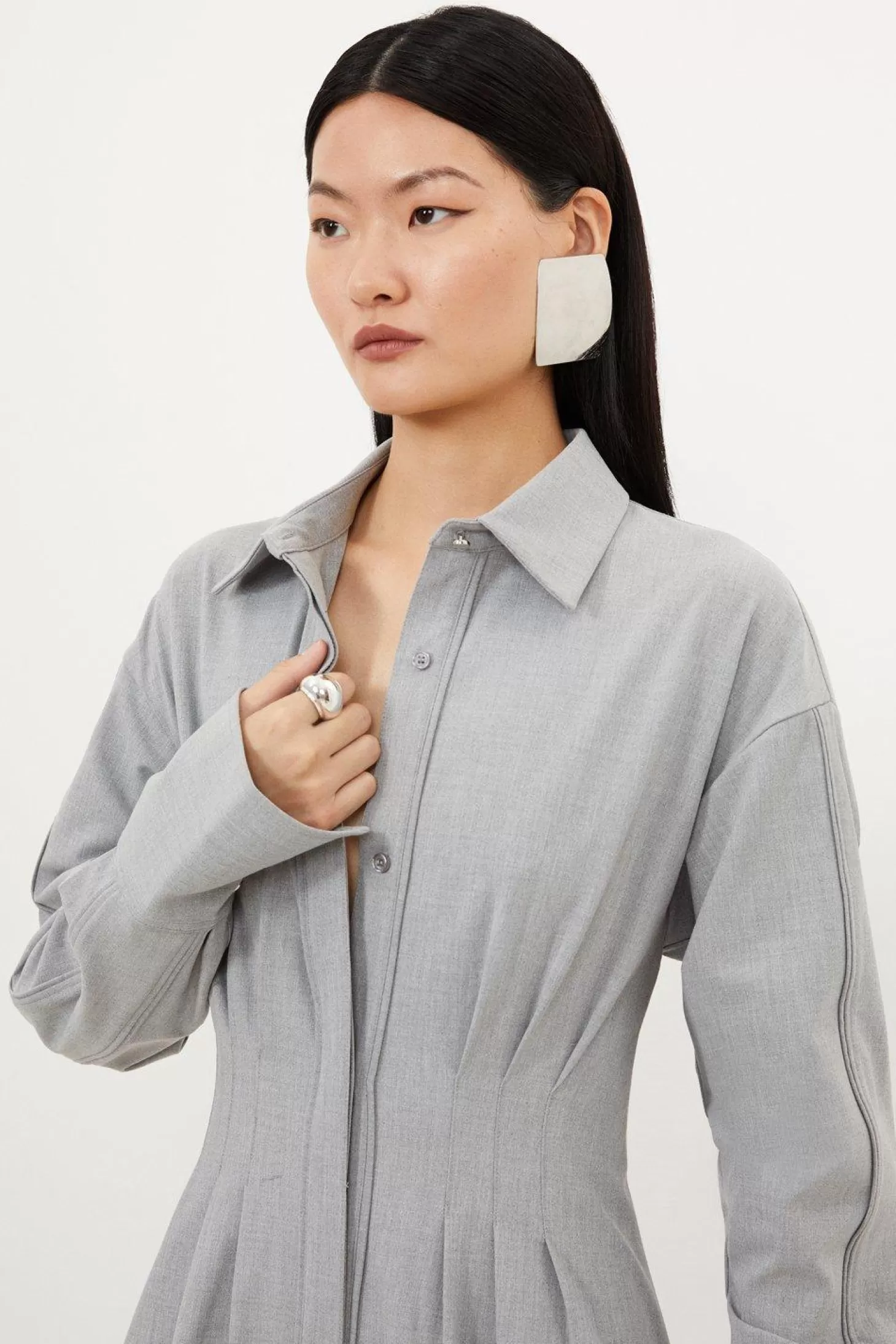 Karen Millen Wool Mix Shirt Midi Dress