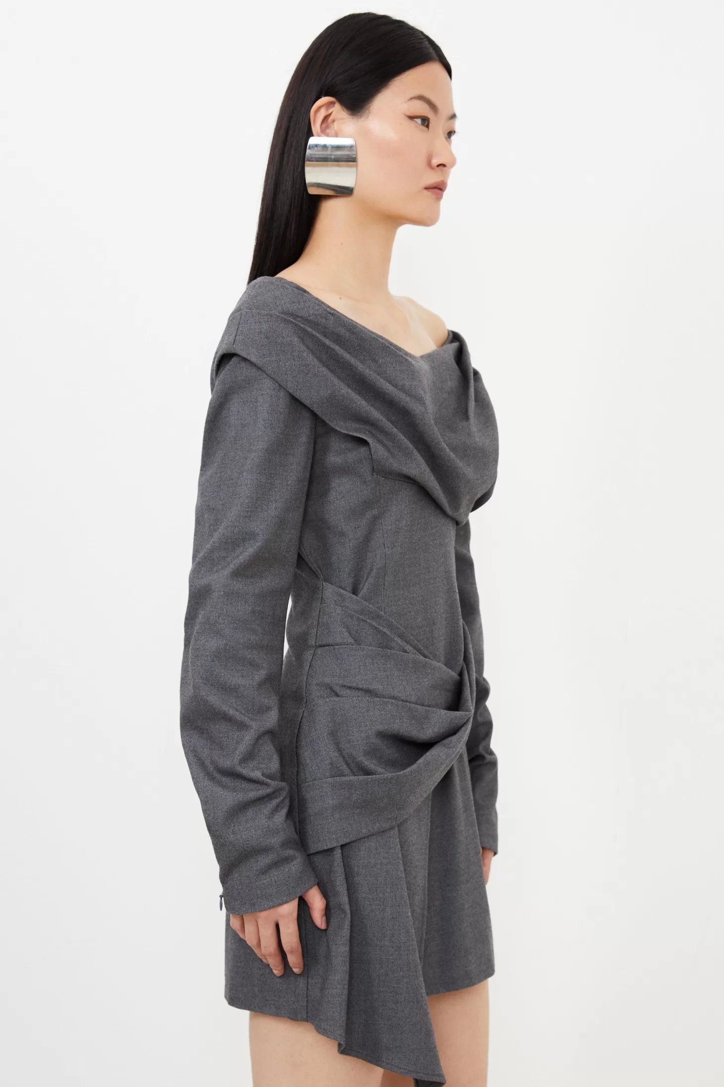Karen Millen Woven Wool Mix Off The Shoulder Mini Dress