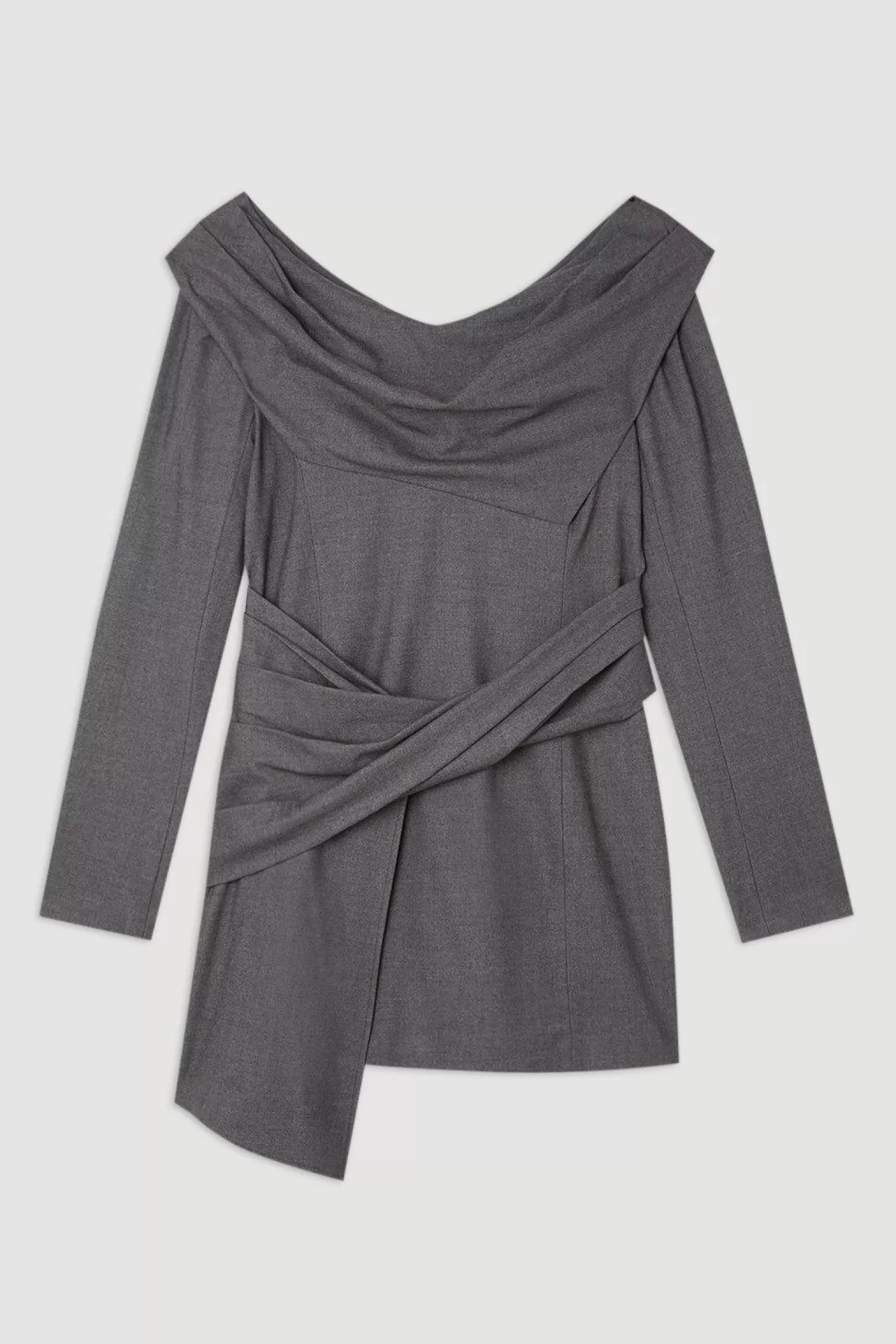 Karen Millen Woven Wool Mix Off The Shoulder Mini Dress