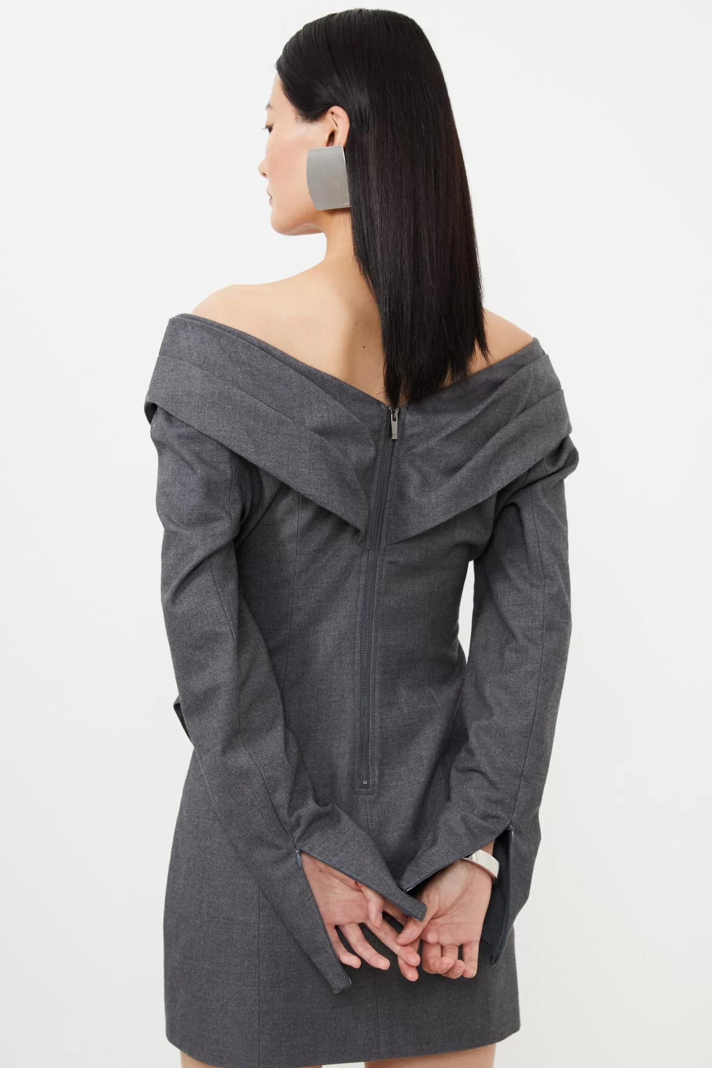 Karen Millen Woven Wool Mix Off The Shoulder Mini Dress