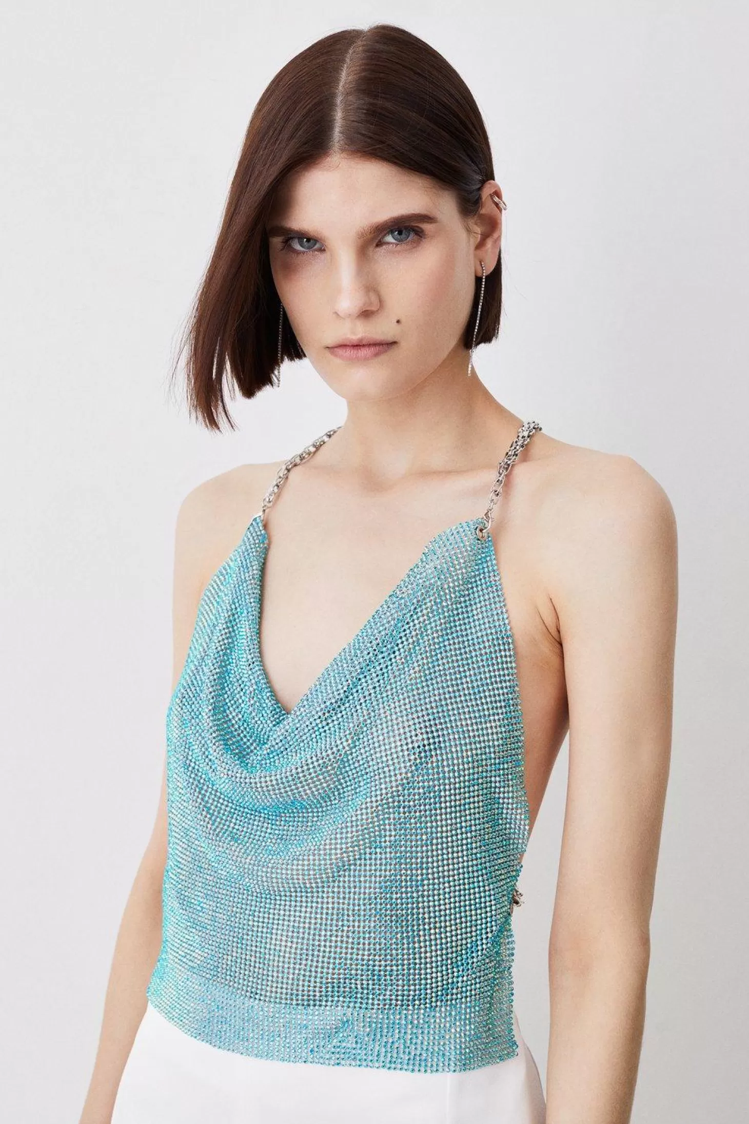 Karen Millen Blue Chain Mail Cowl Cami