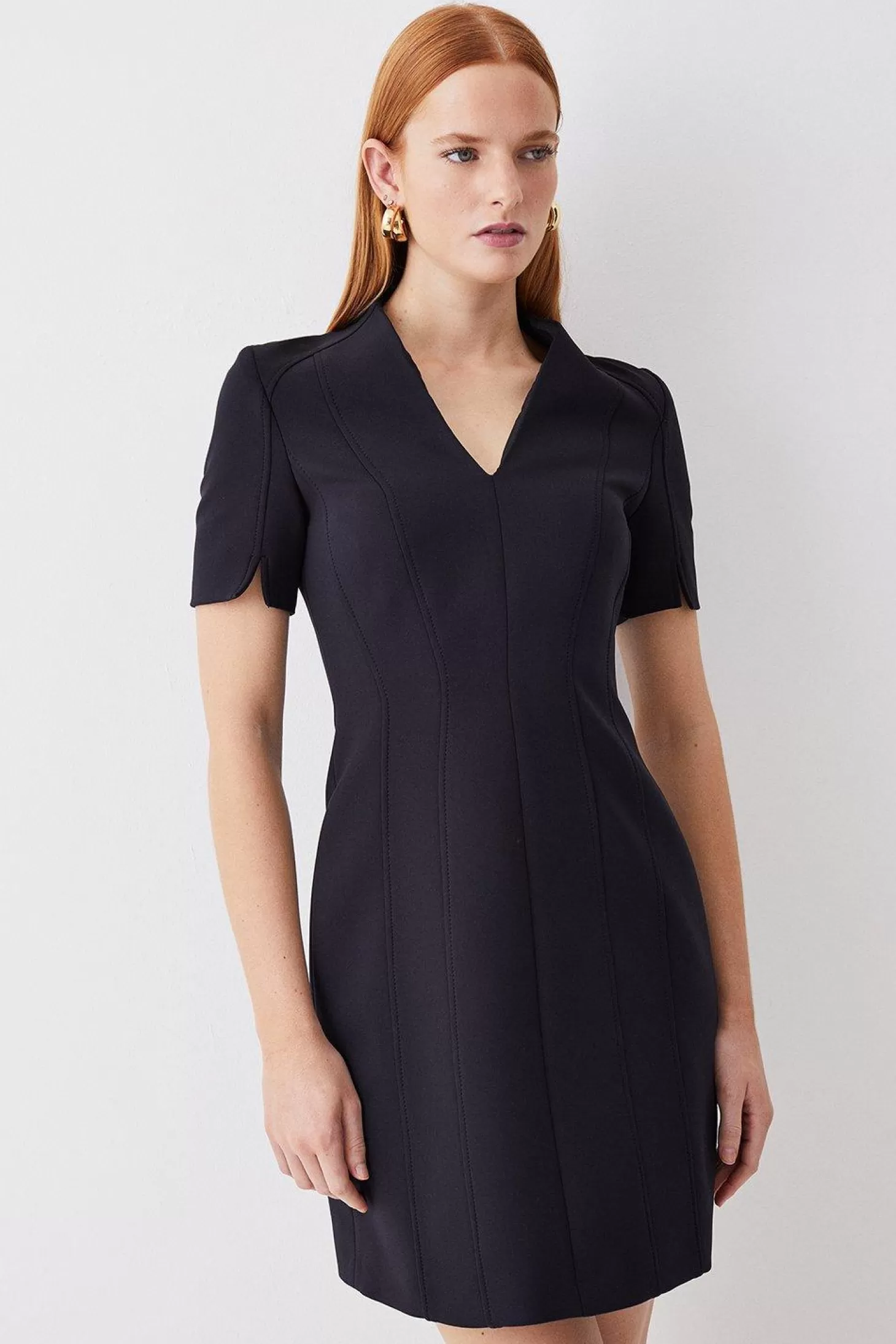 Karen Millen Italian Compact Scuba Jersey Seamed A Line Mini Dress