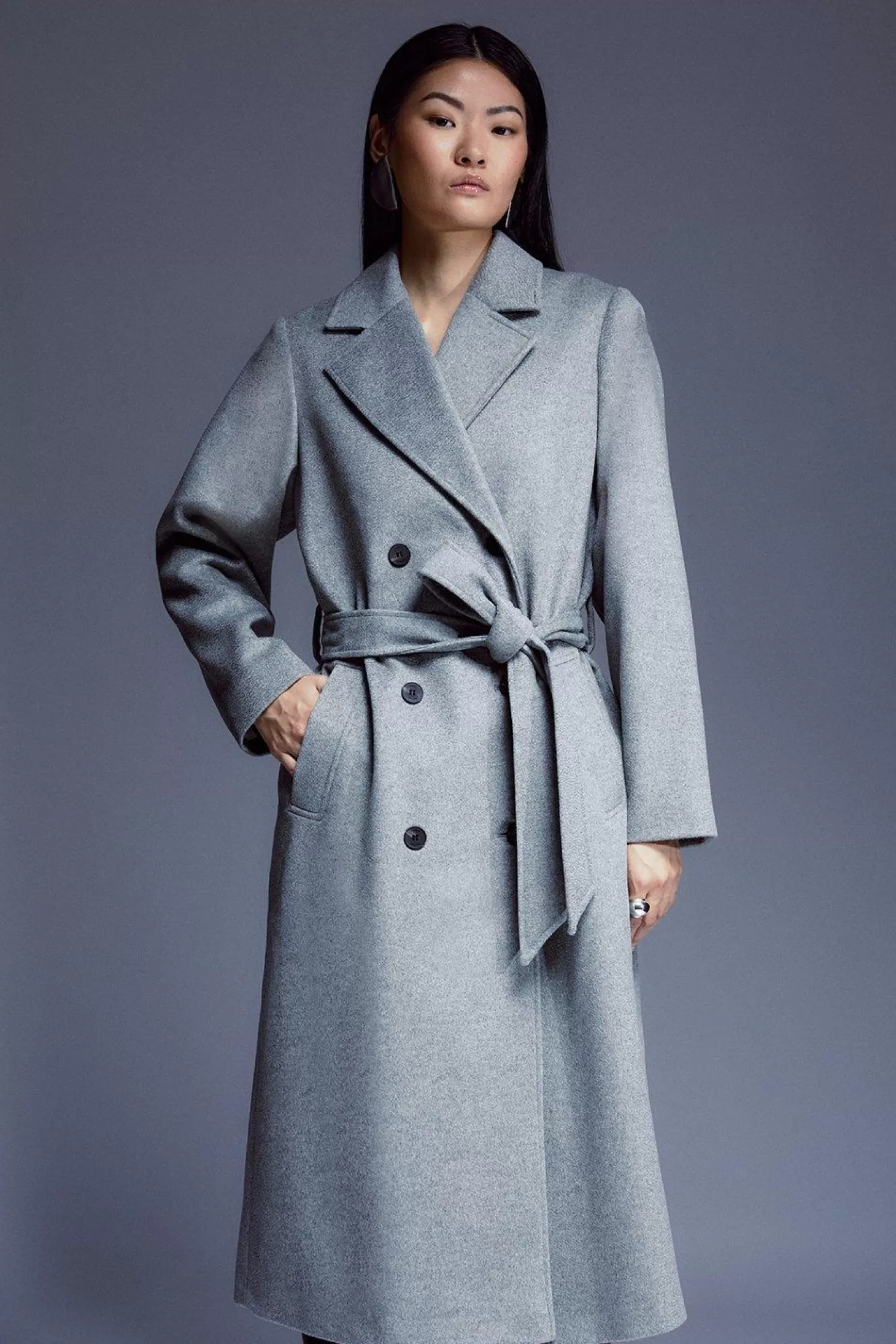 Karen Millen Italian Maneco Wool Textured Belted Coat