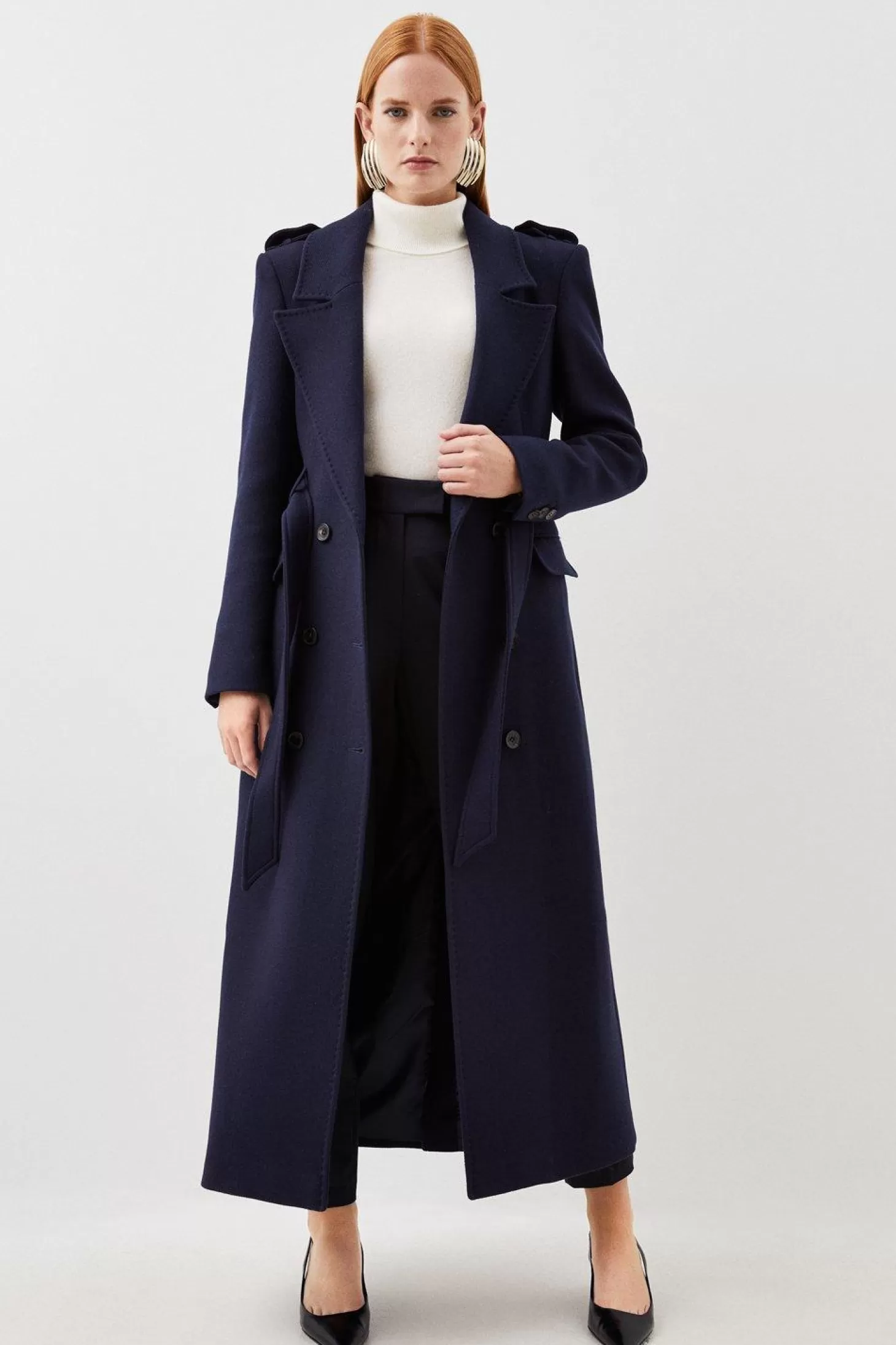 Karen Millen Italian Manteco Wool Blend Belted Double Breasted Coat