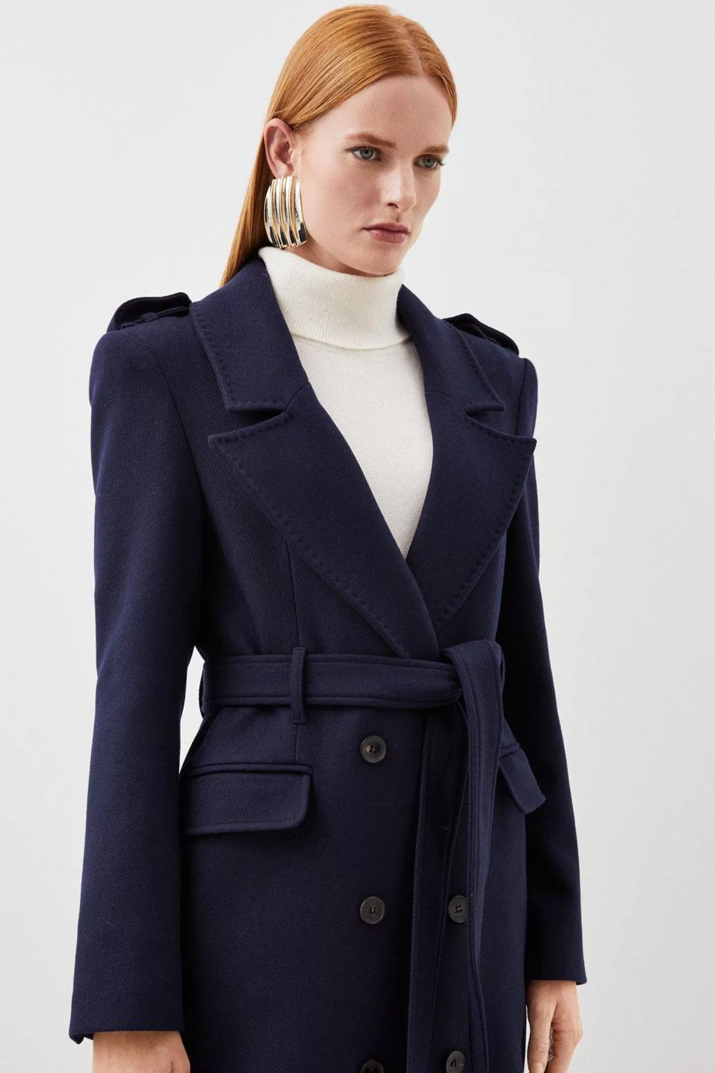 Karen Millen Italian Manteco Wool Blend Belted Double Breasted Coat