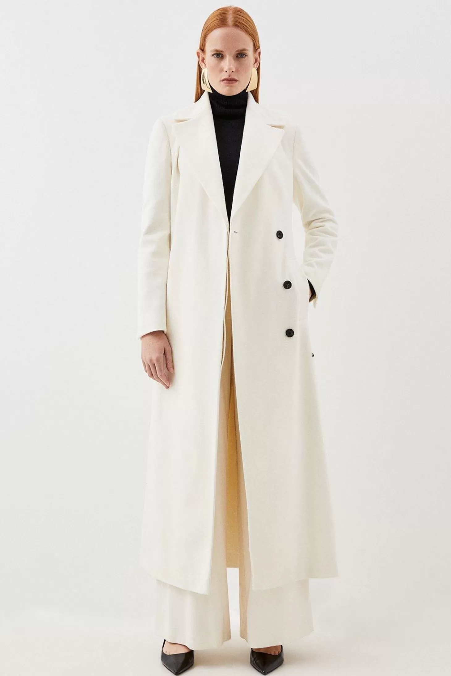 Karen Millen Italian Manteco Wool Blend Belted Midi Coat