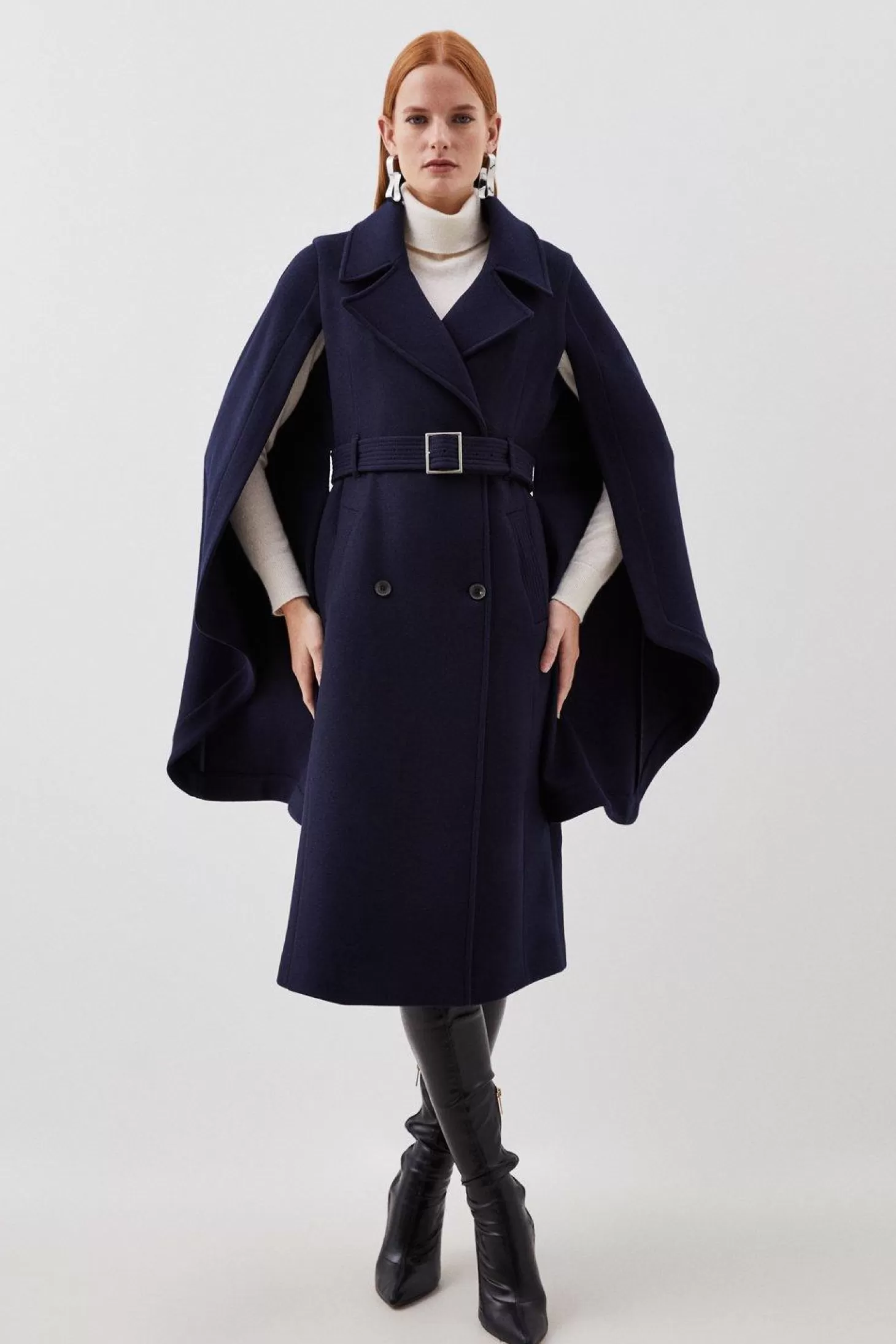 Karen Millen Italian Manteco Wool Blend Cape Sleeve Belted Coat