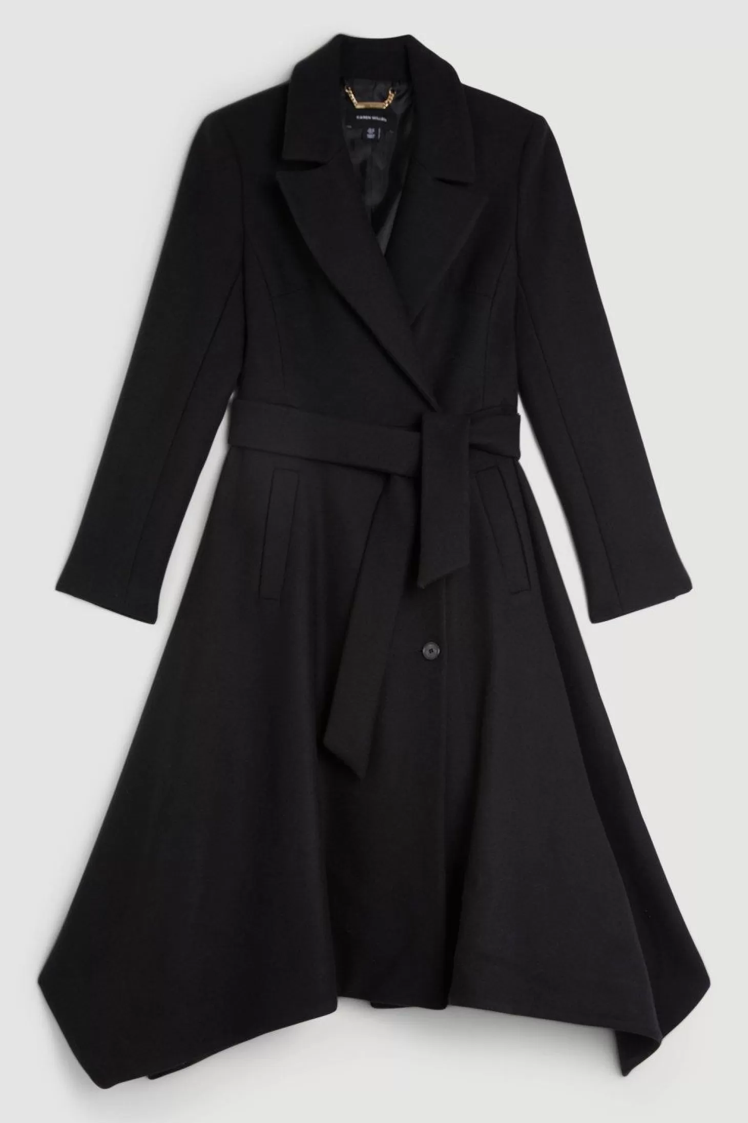 Karen Millen Italian Manteco Wool Blend Double Breasted Belted High Low Trench Coat