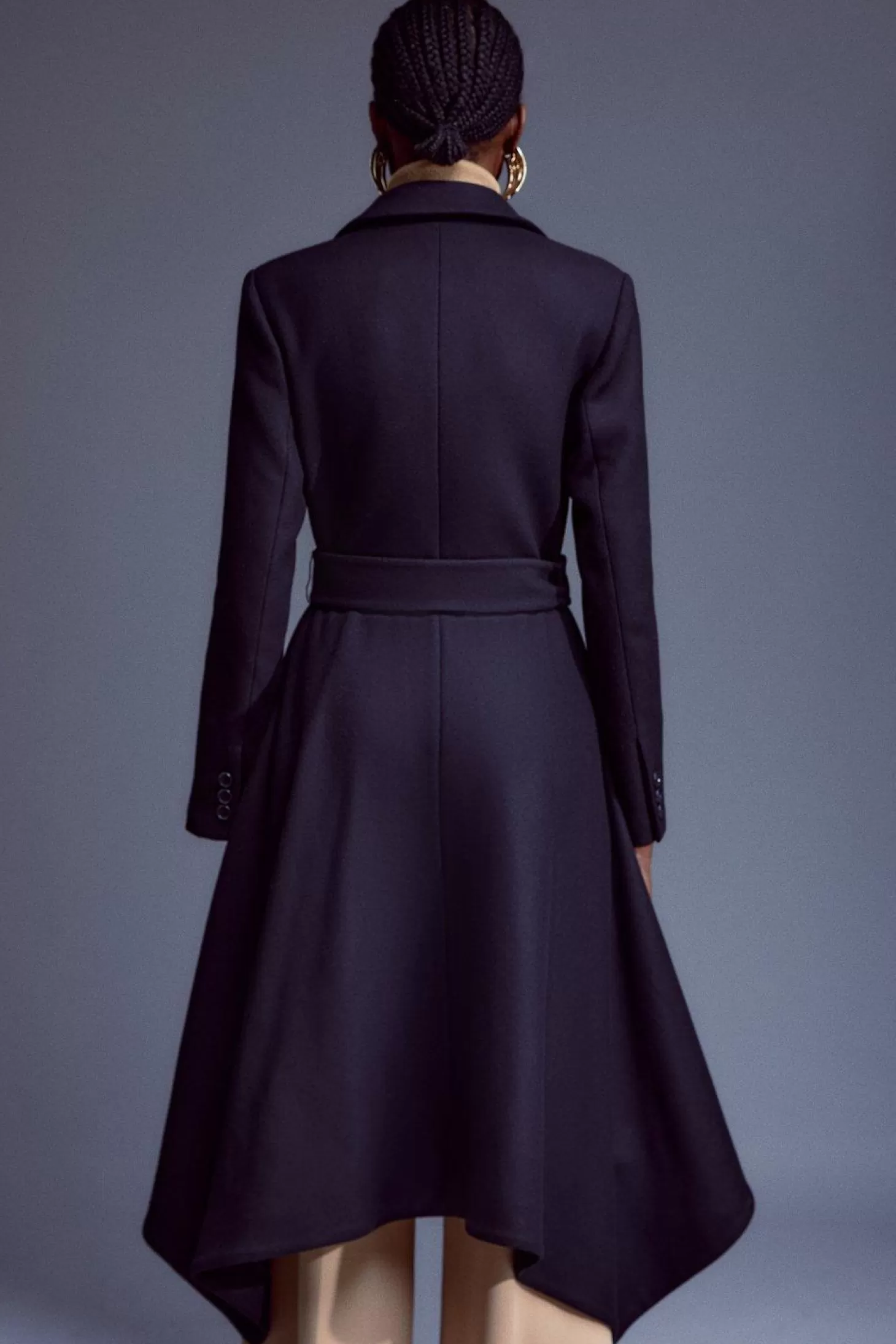 Karen Millen Italian Manteco Wool Blend Double Breasted Belted High Low Trench Coat