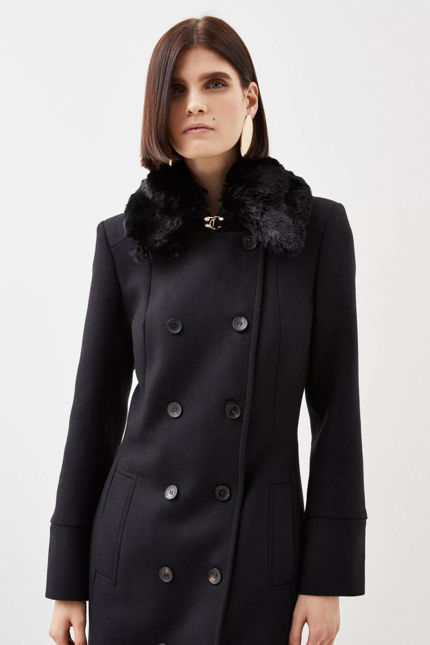 Karen Millen Italian Manteco Wool Blend Faux Fur Collar Coat