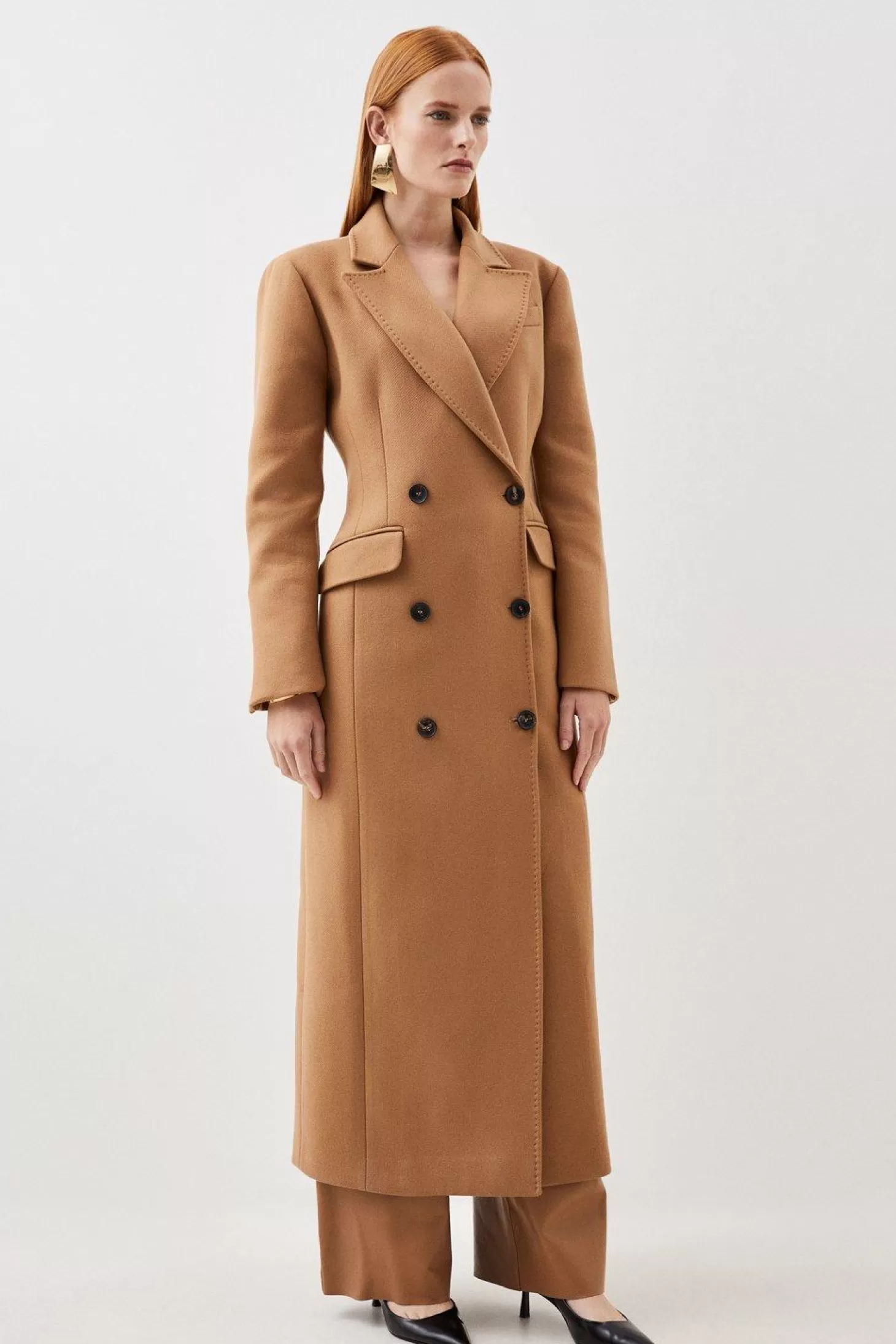 Karen Millen Italian Manteco Wool Blend Fitted Single Breasted Coat