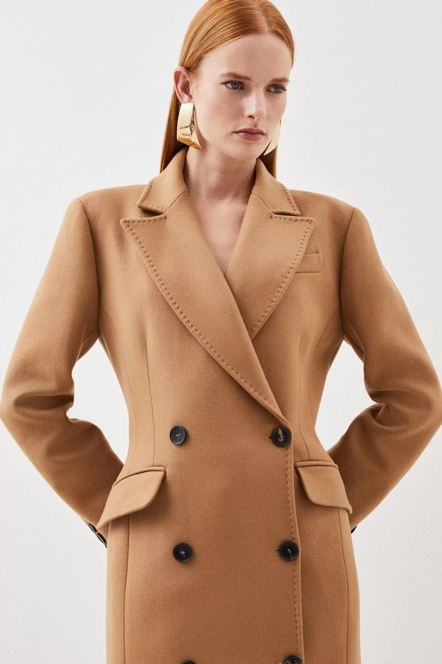 Karen Millen Italian Manteco Wool Blend Fitted Single Breasted Coat