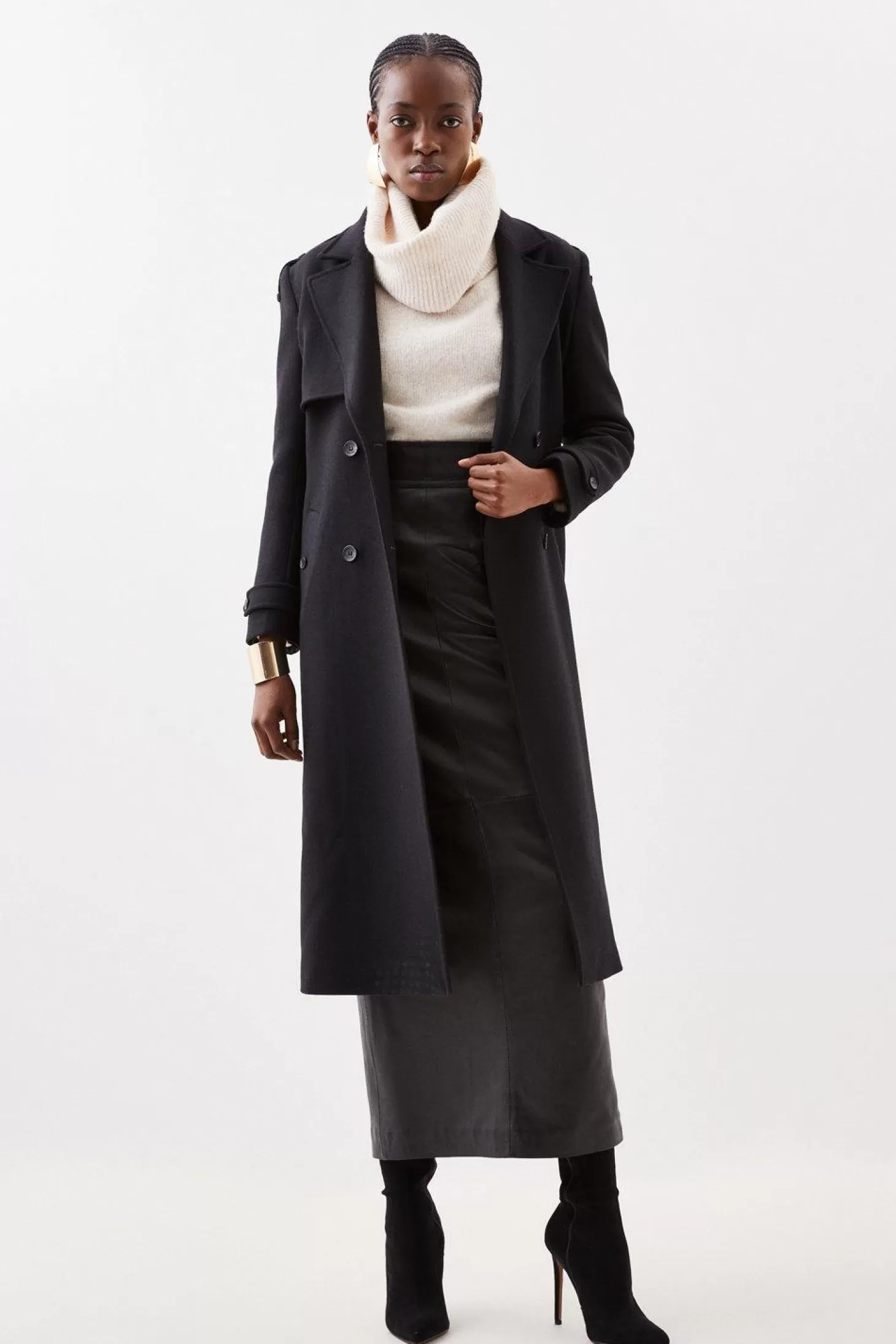 Karen Millen Italian Manteco Wool Blend Self Tie Belted Trench Coat