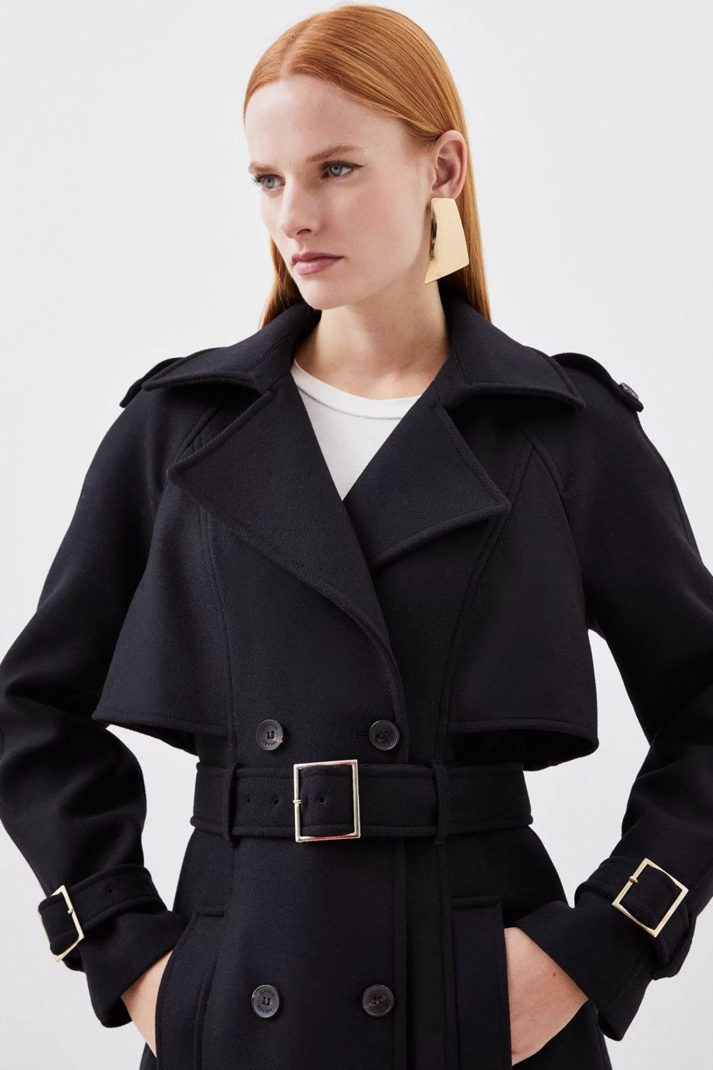 Karen Millen Italian Manteco Wool Blend Tailored Belted Trench Coat