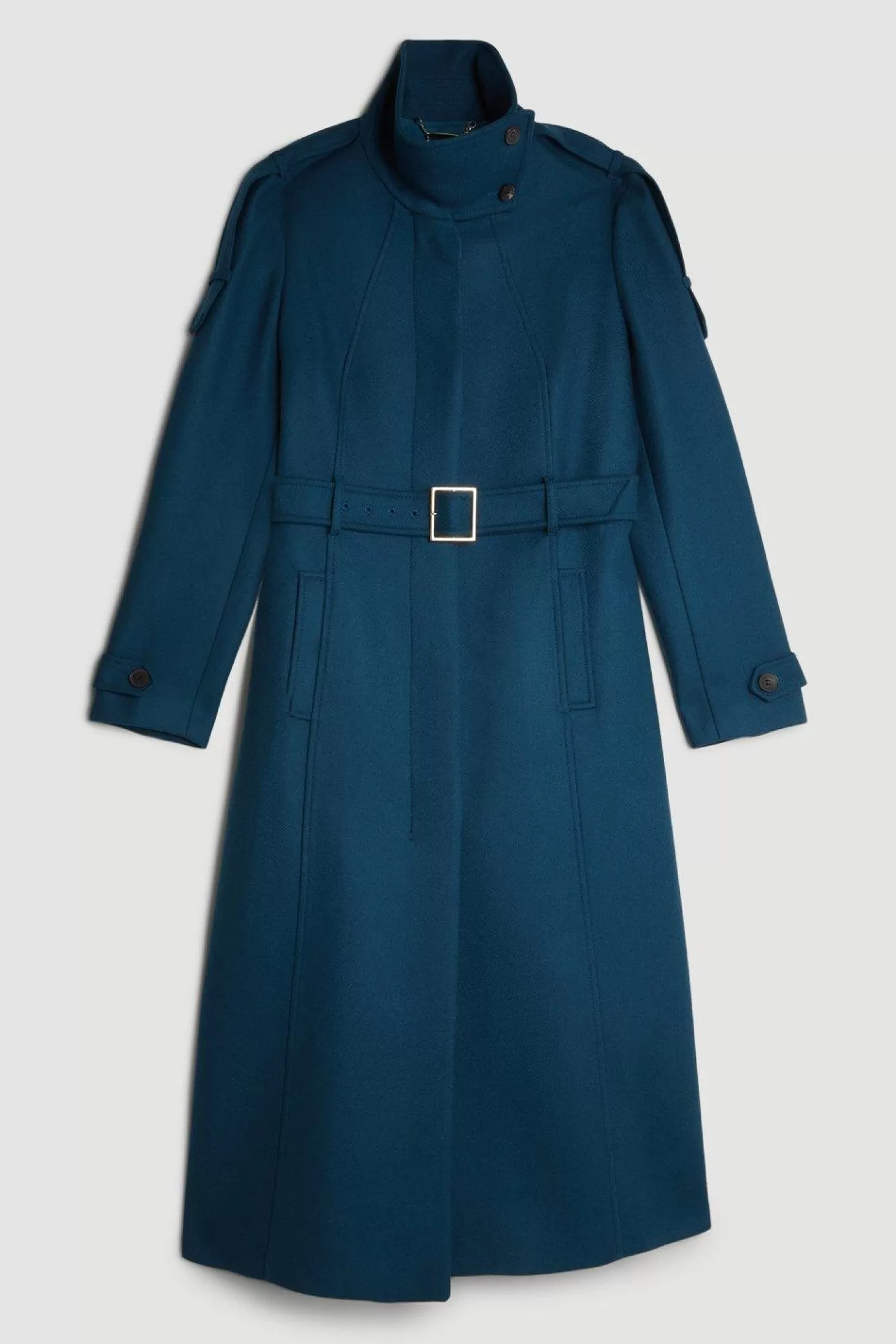 Karen Millen Italian Manteco Wool Blend Tailored Epaulette Detail Belted Coat