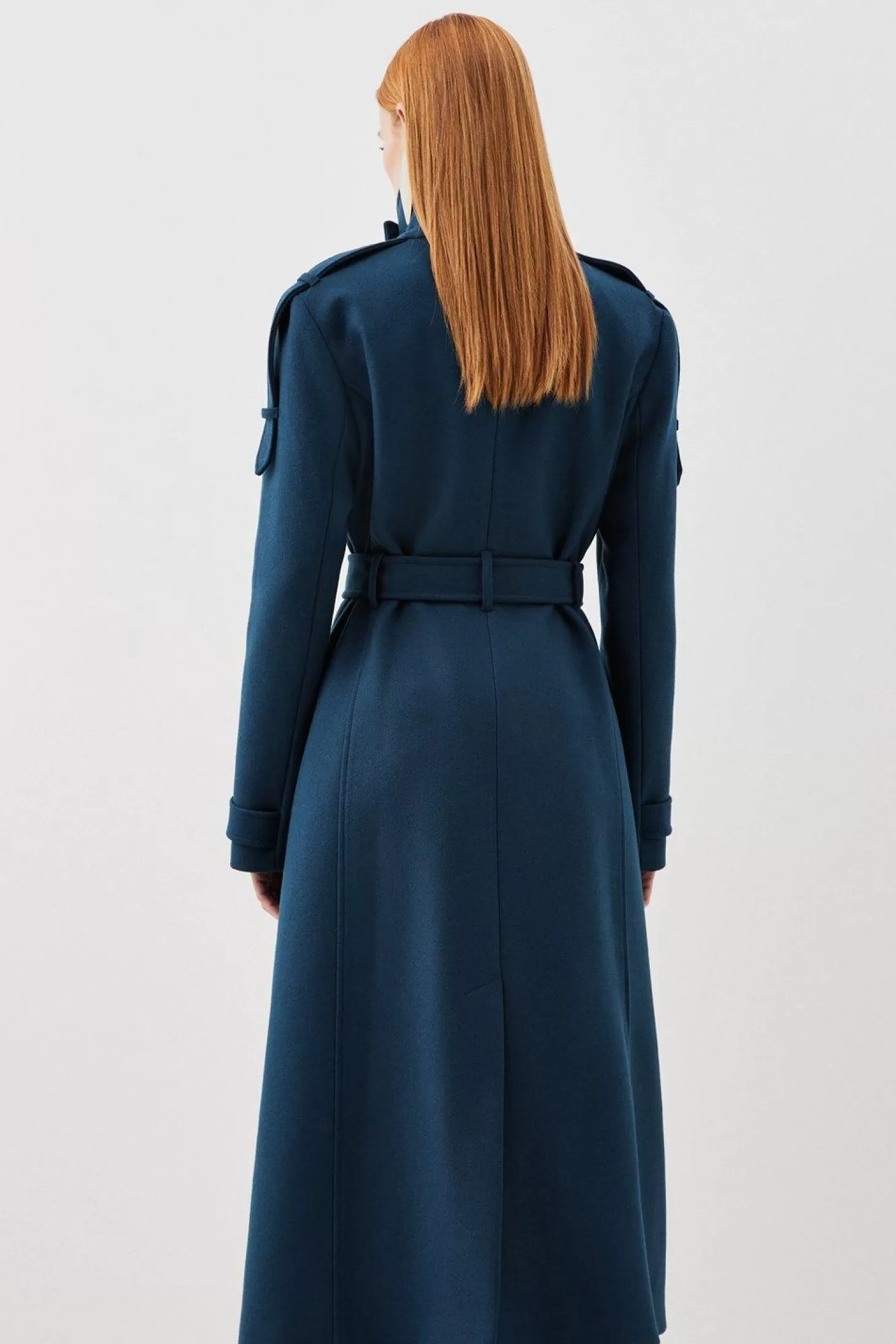 Karen Millen Italian Manteco Wool Blend Tailored Epaulette Detail Belted Coat