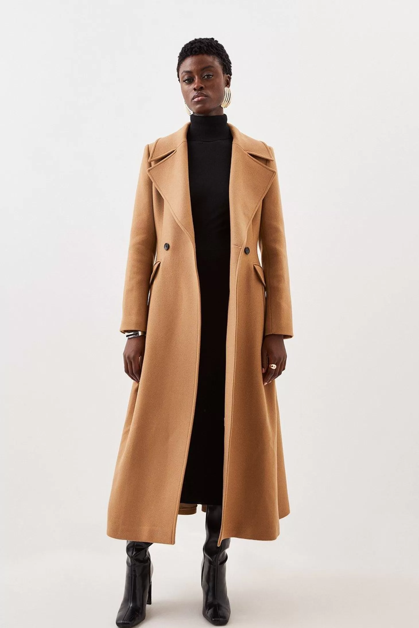 Karen Millen Italian Manteco Wool Blend Tailored Flared Skirt Midaxi Coat