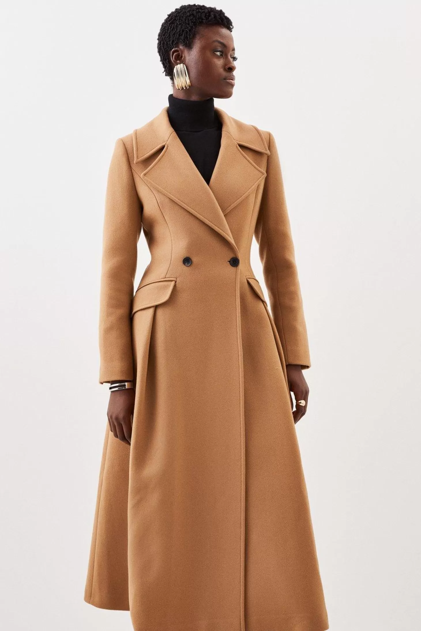 Karen Millen Italian Manteco Wool Blend Tailored Flared Skirt Midaxi Coat