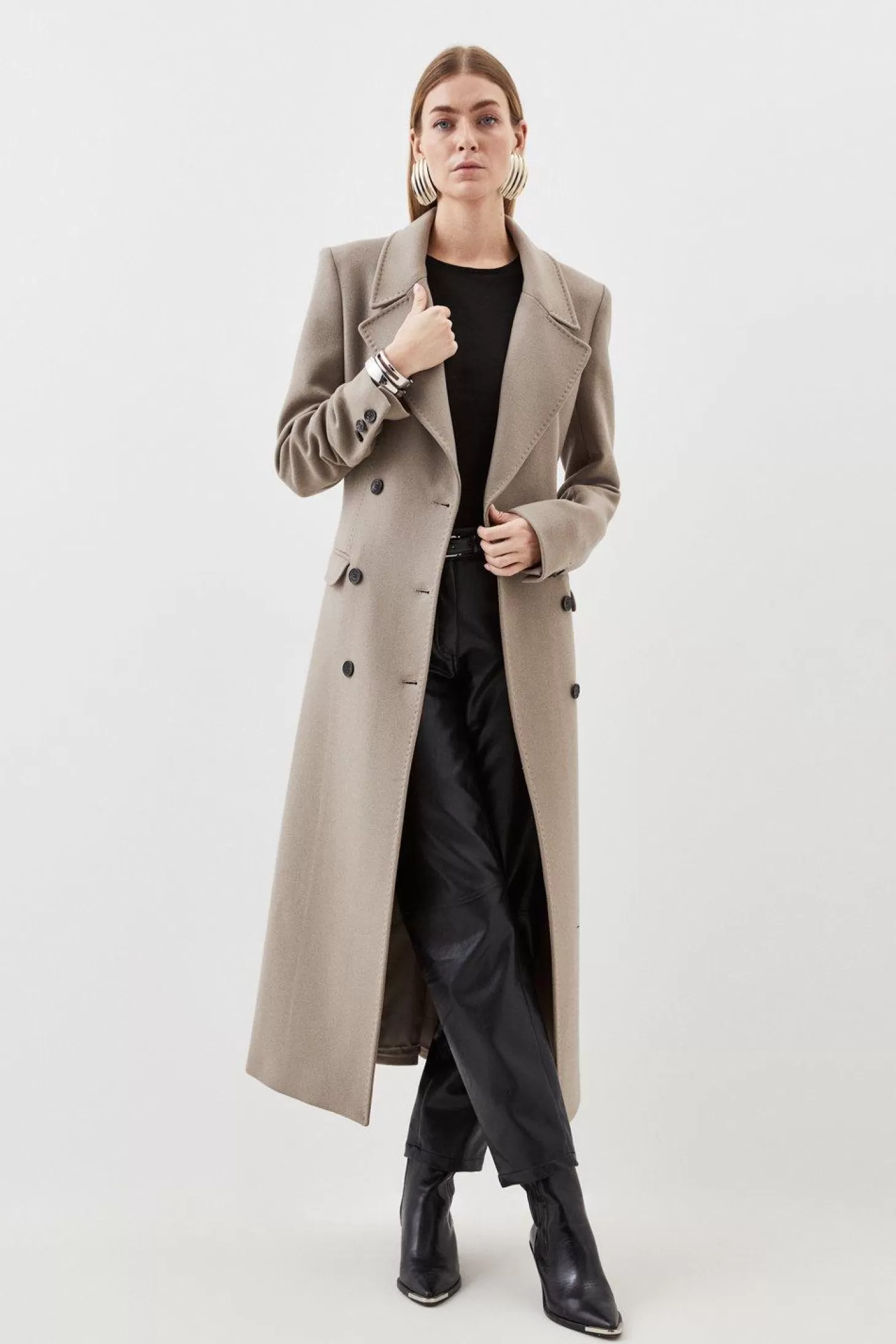 Karen Millen Italian Manteco Wool Double Breasted Longline Coat