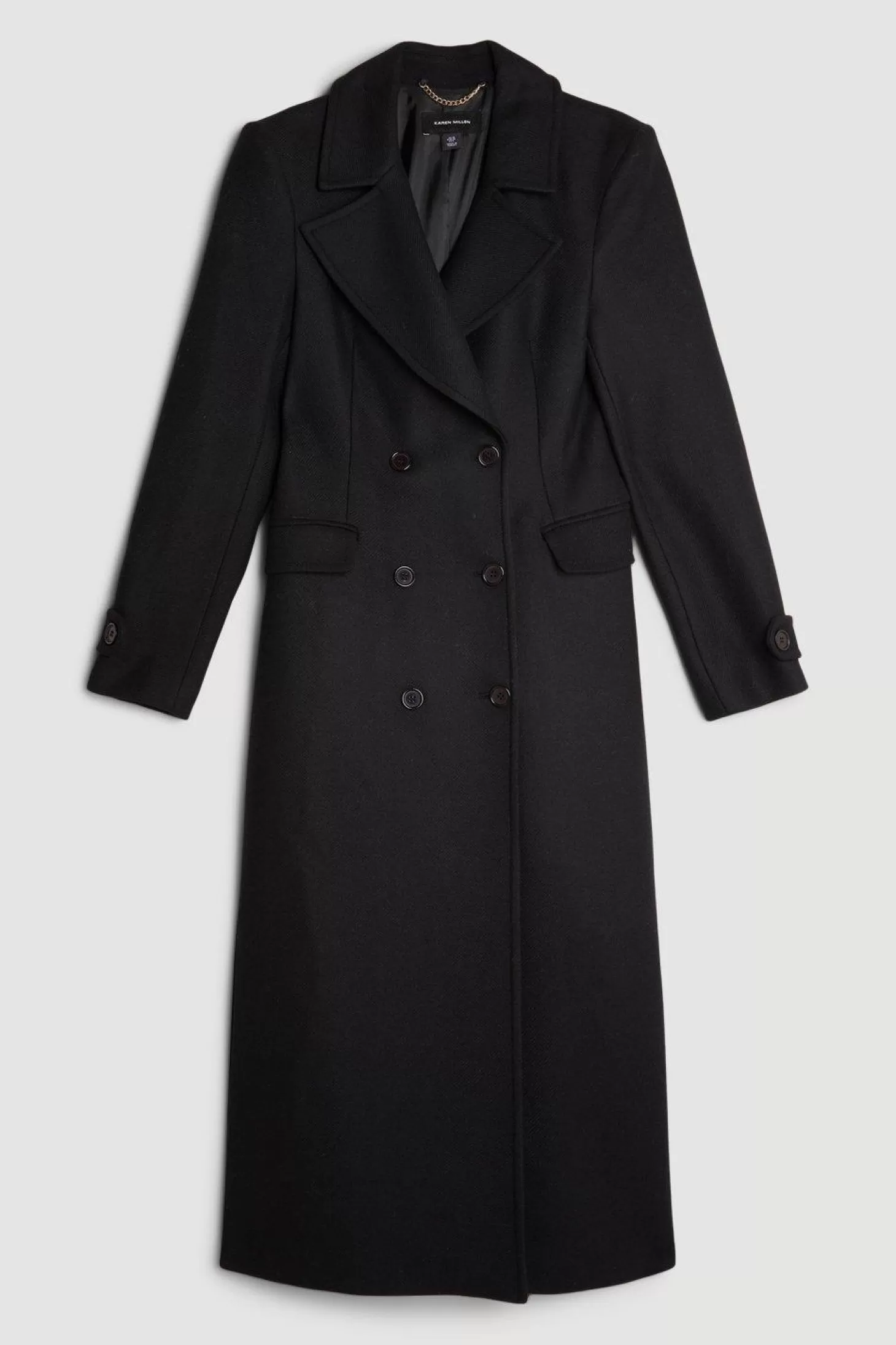 Karen Millen Italian Manteco Wool Double Breasted Tab Detail Belted Longline Coat