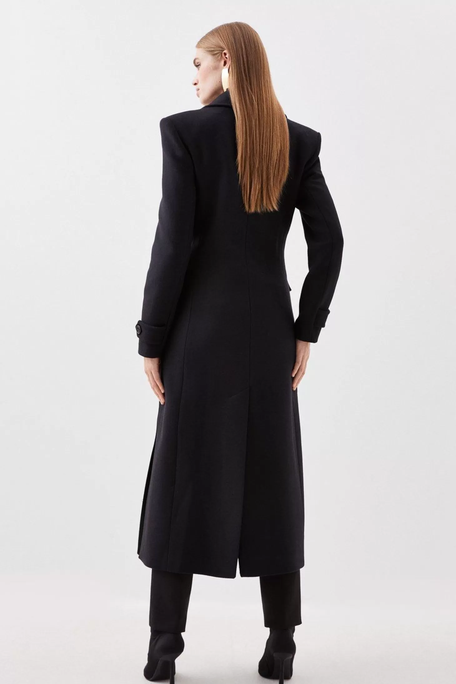 Karen Millen Italian Manteco Wool Double Breasted Tab Detail Belted Longline Coat