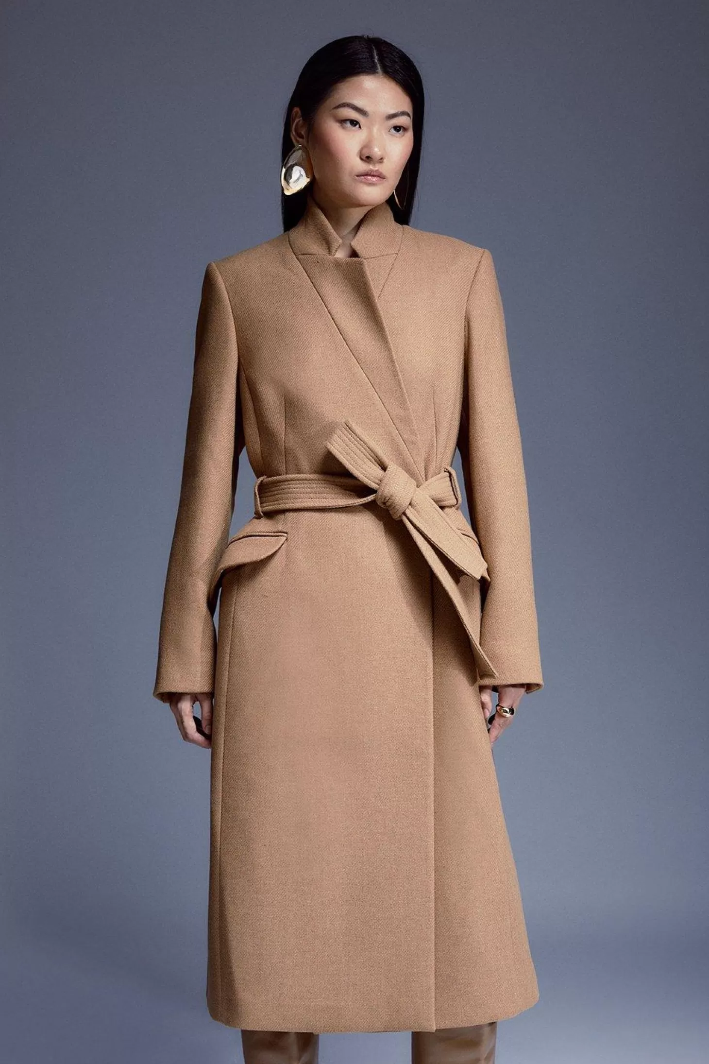 Karen Millen Italian Manteco Wool Forever Notch Neck Midi Coat