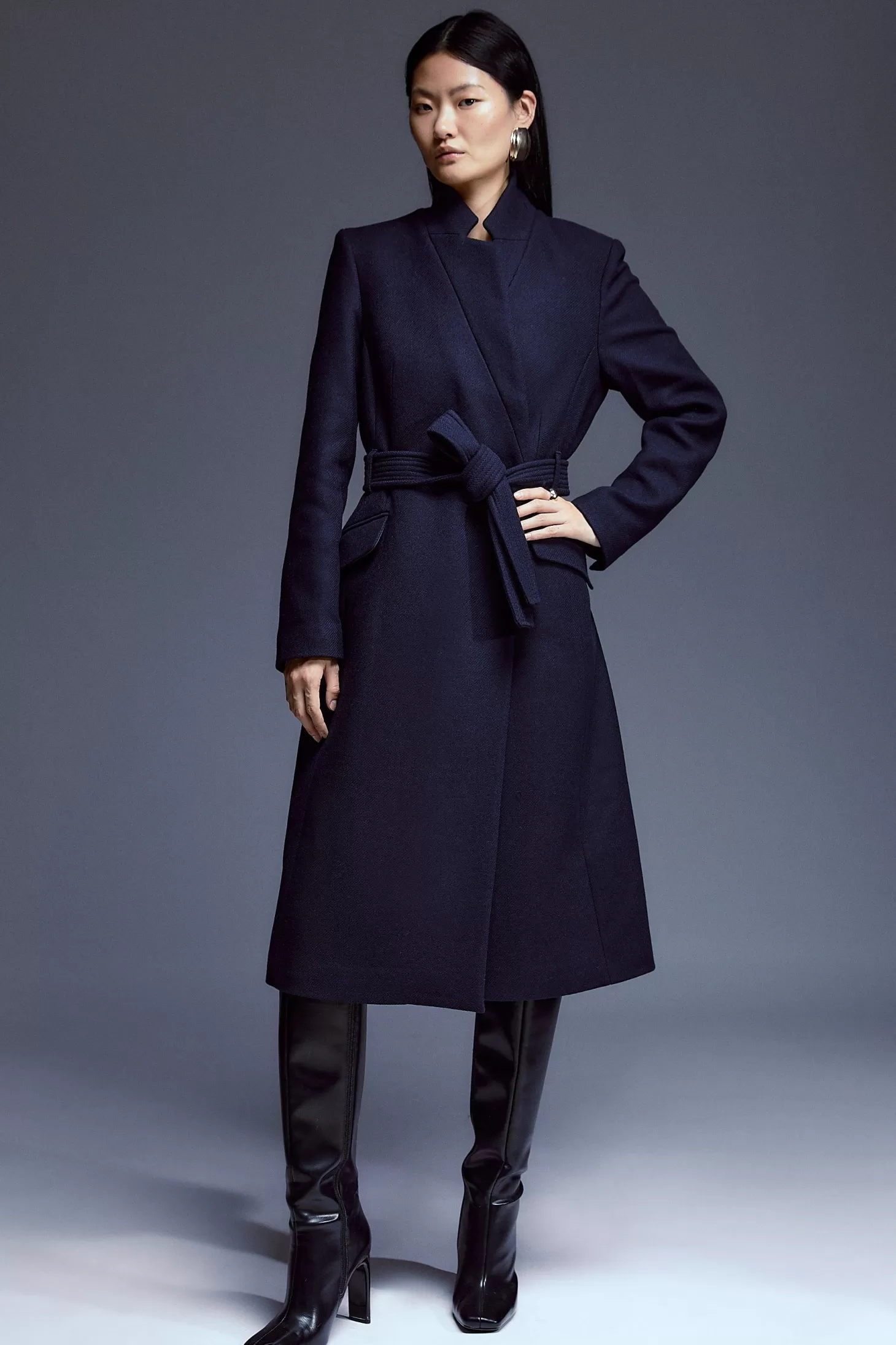 Karen Millen Italian Manteco Wool Forever Notch Neck Midi Coat