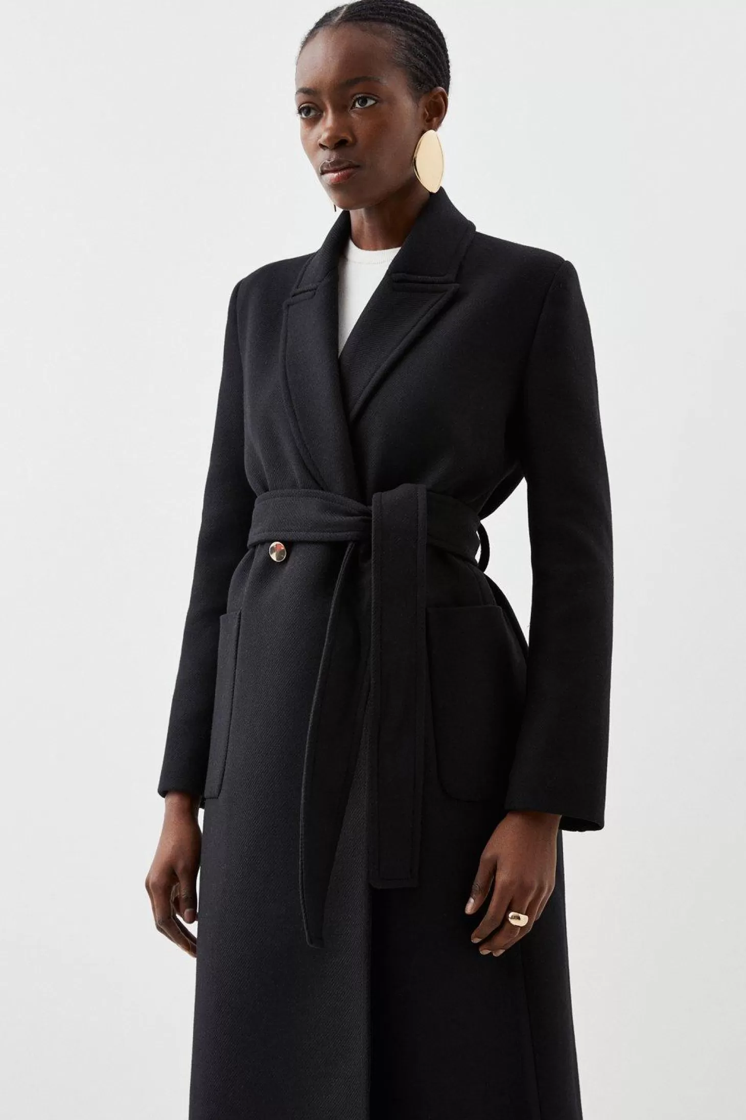 Karen Millen Italian Manteco Wool Mix Belted Midi Wrap Coat