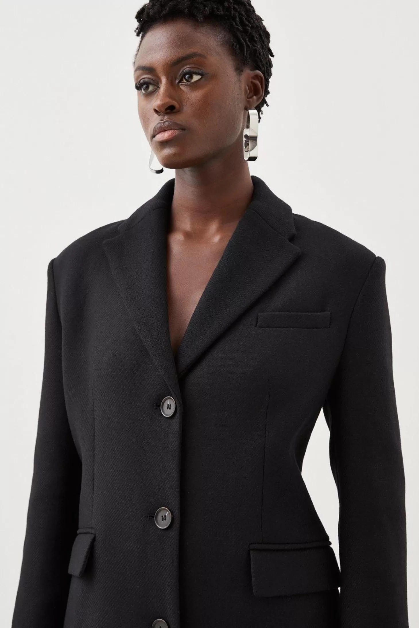 Karen Millen Italian Manteco Wool Mix Single Breasted Midi Coat