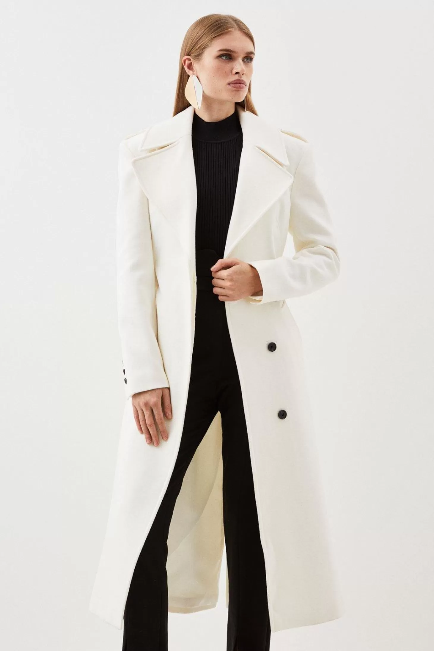 Karen Millen Italian Manteco Wool Strong Shoulder Coat