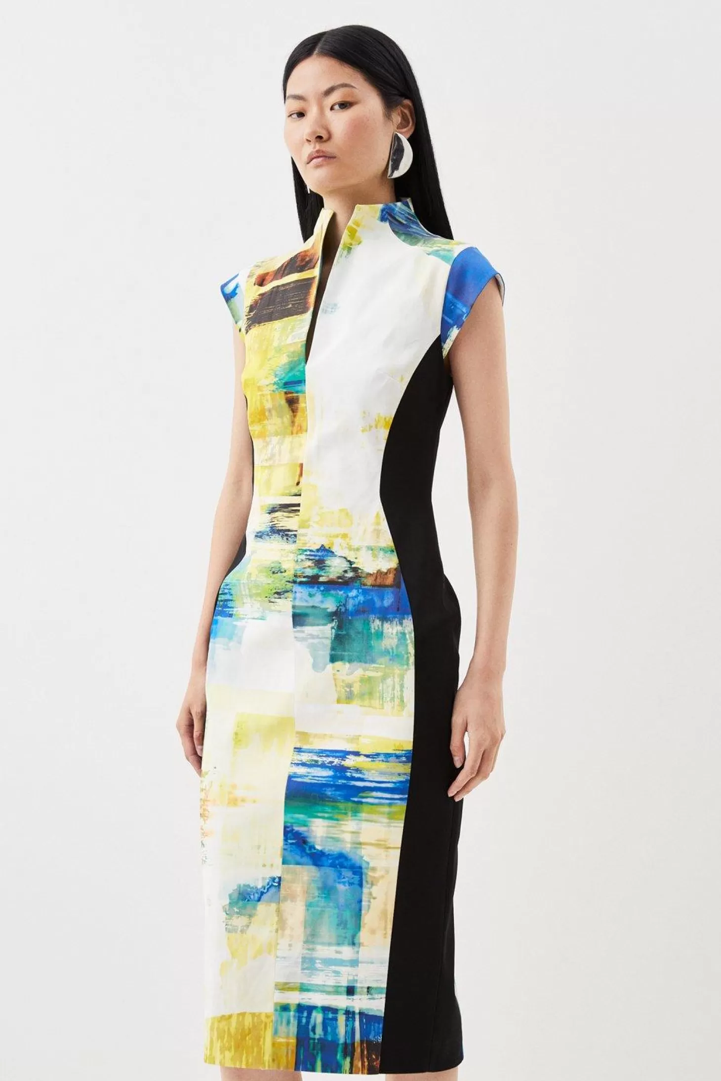 Karen Millen Italian Signature Stretch Mineral Contrast Pencil Midi Dress