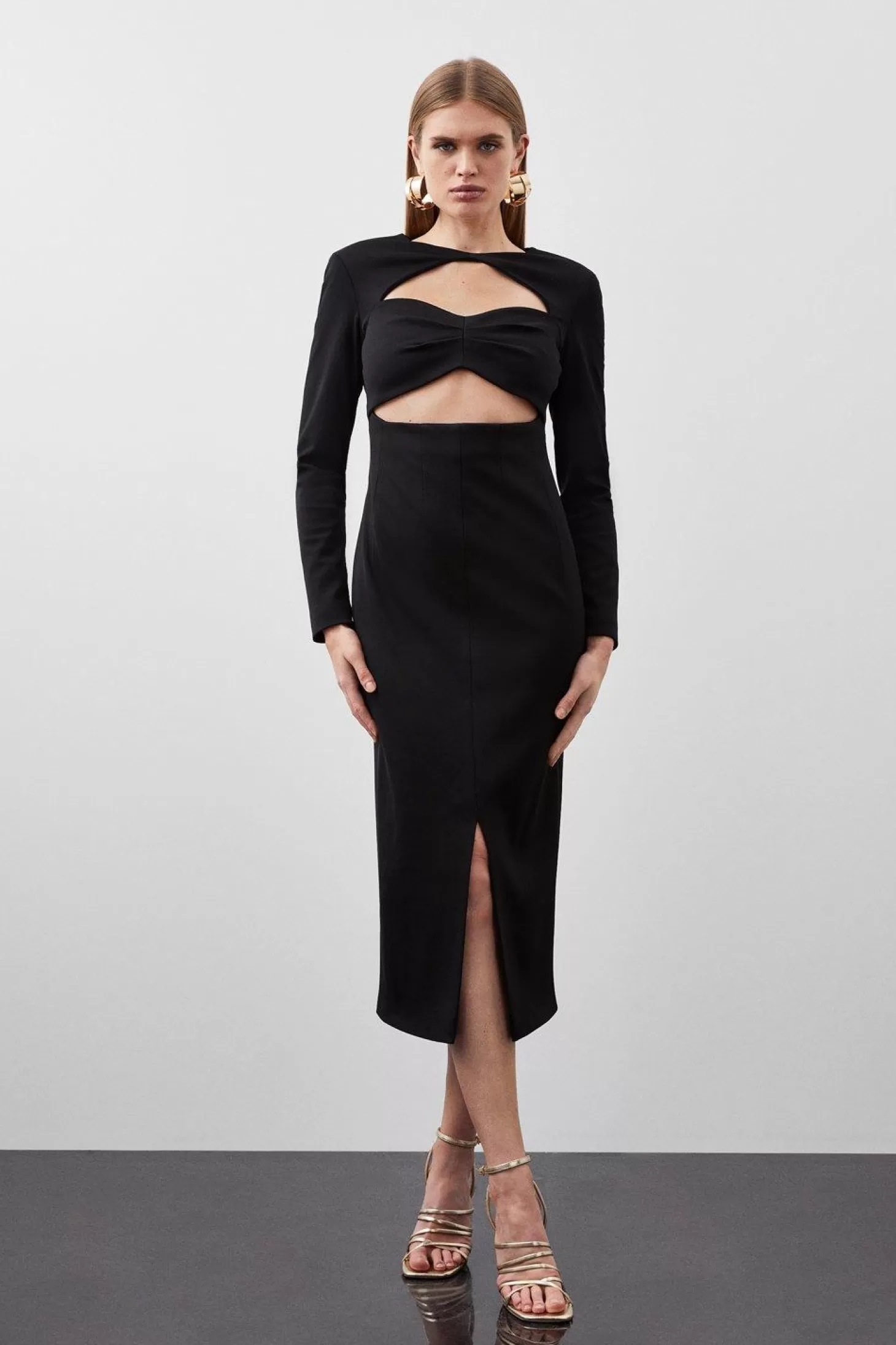 Karen Millen Italian Structured Jersey Cut Out Pencil Midi Dress