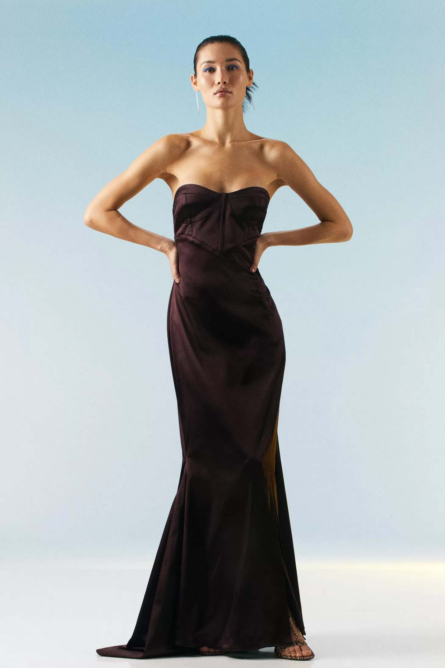 Karen Millen Italian Structured Satin Bandeau Maxi Dress