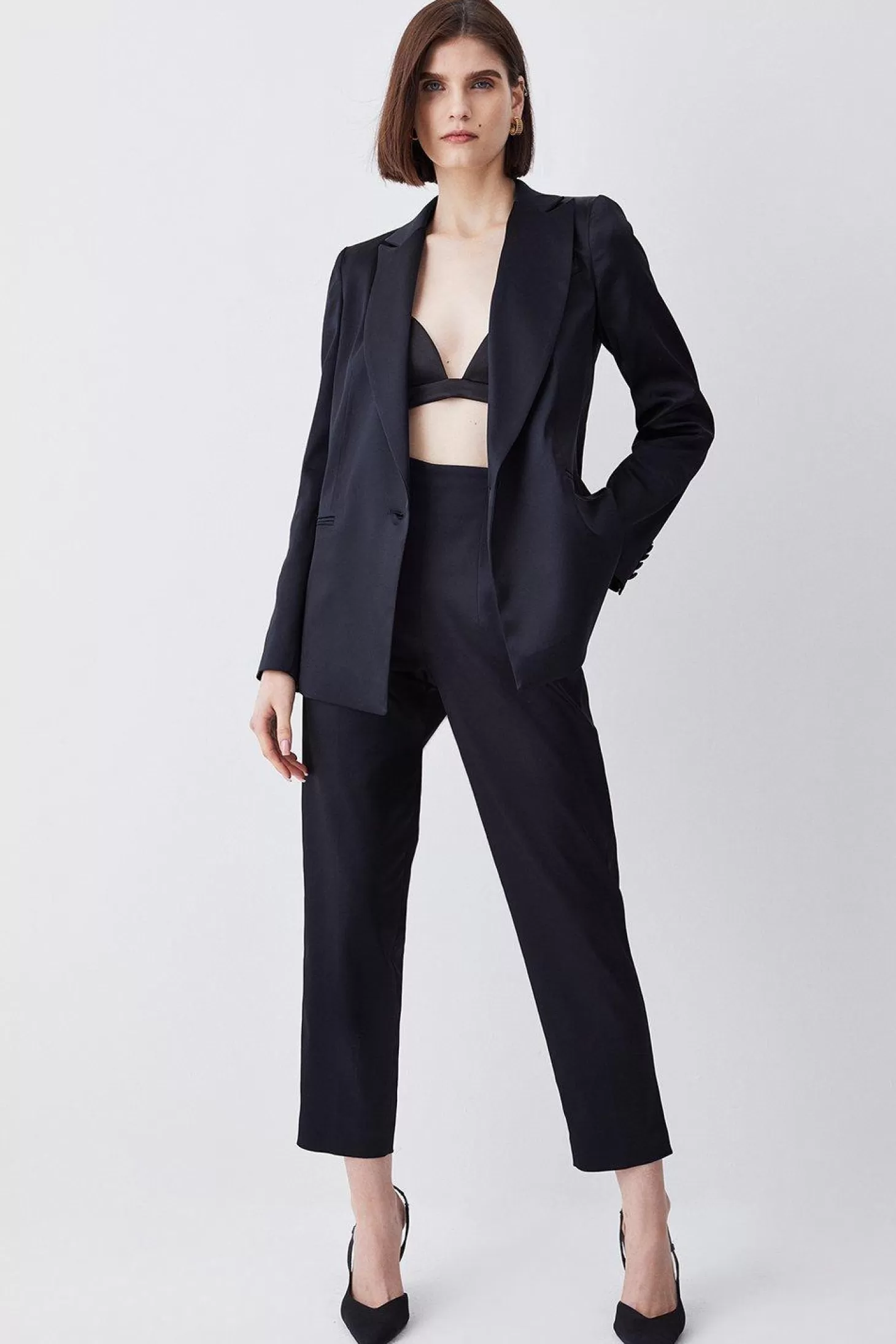 Karen Millen Italian Structured Satin High Waisted Pants