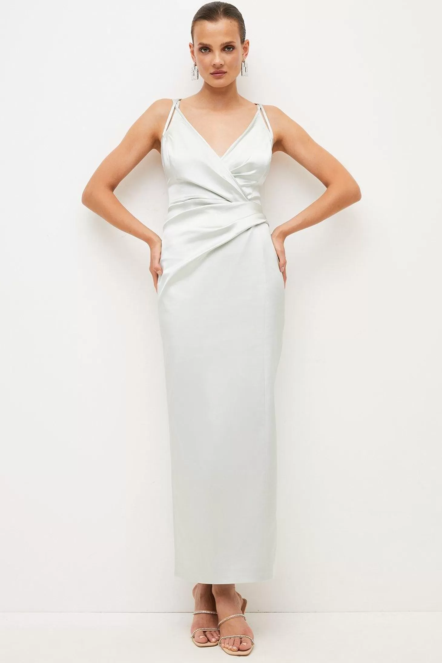 Karen Millen Italian Structured Satin Strappy Tailored Maxi Dress