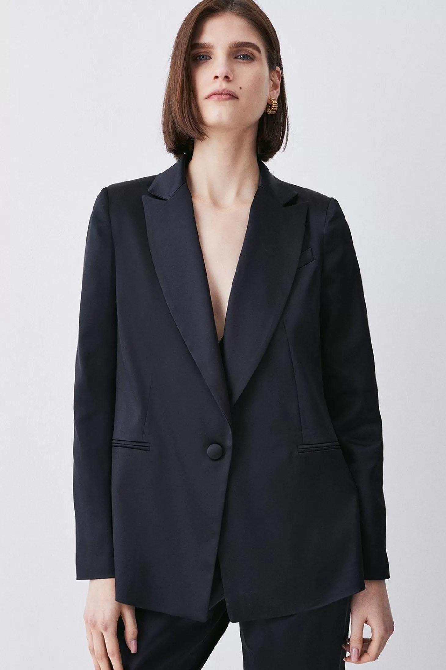 Karen Millen Italian Structured Satin Tailored Single Breasted Jacket