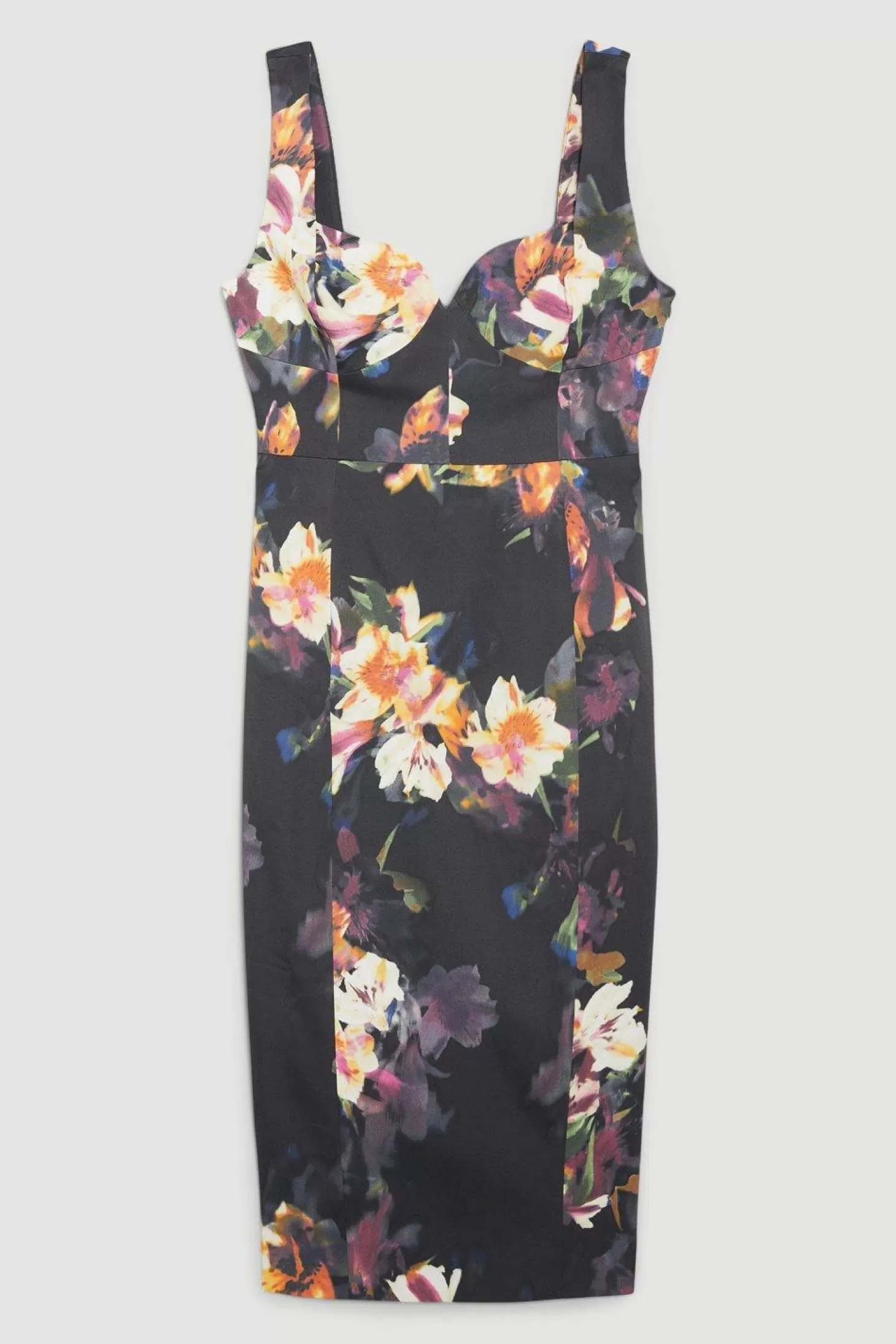 Karen Millen Italian Structured Stretch Photographic Orchid Corset Midi Dress