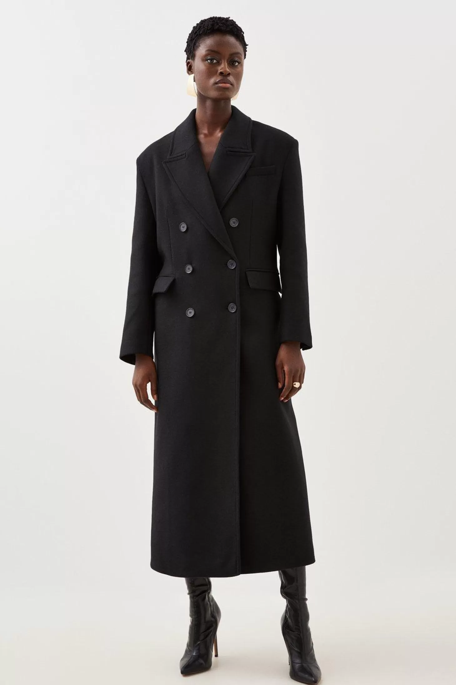 Karen Millen Italian Wool Blend Oversized Strong Shoulder Double Breasted Coat