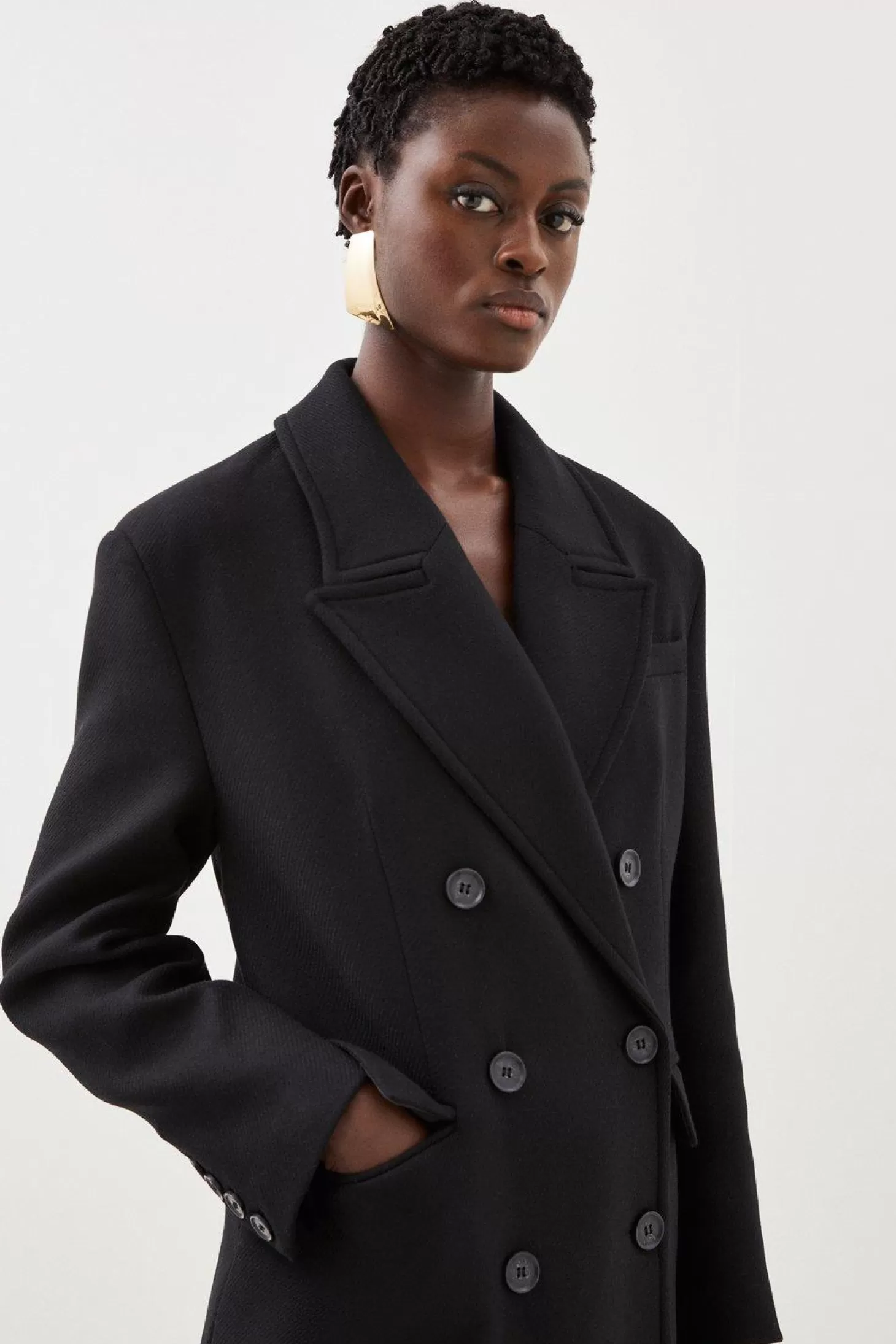Karen Millen Italian Wool Blend Oversized Strong Shoulder Double Breasted Coat